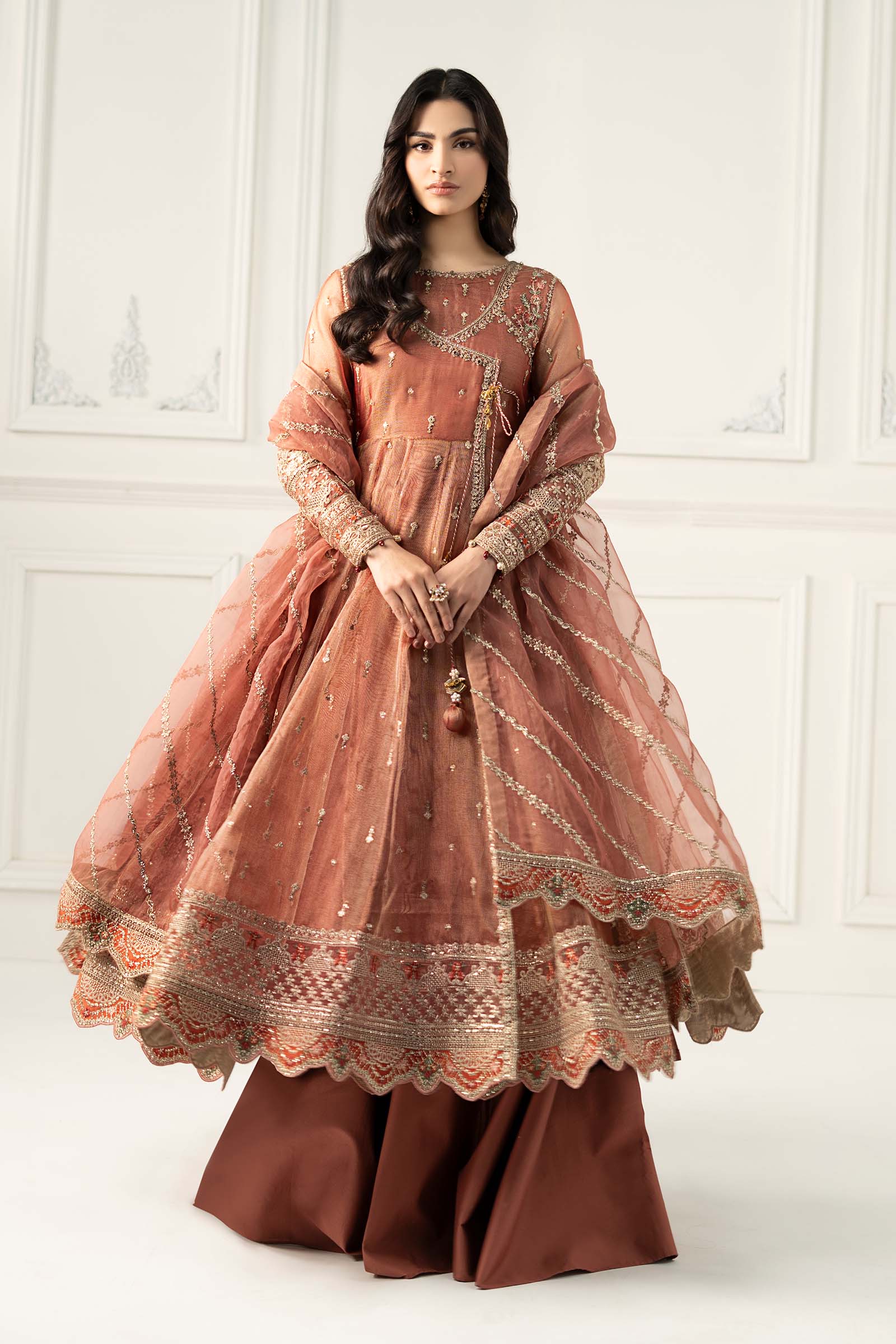 3 Piece Embroidered Zari Net Suit