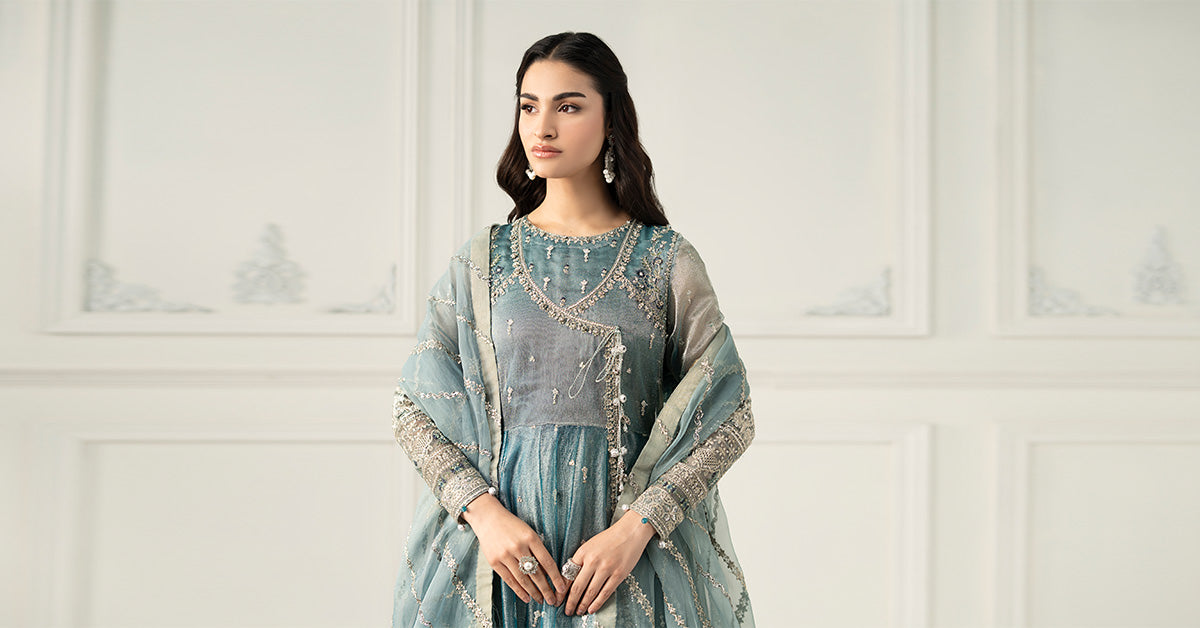 3 Piece Embroidered Zari Net Suit