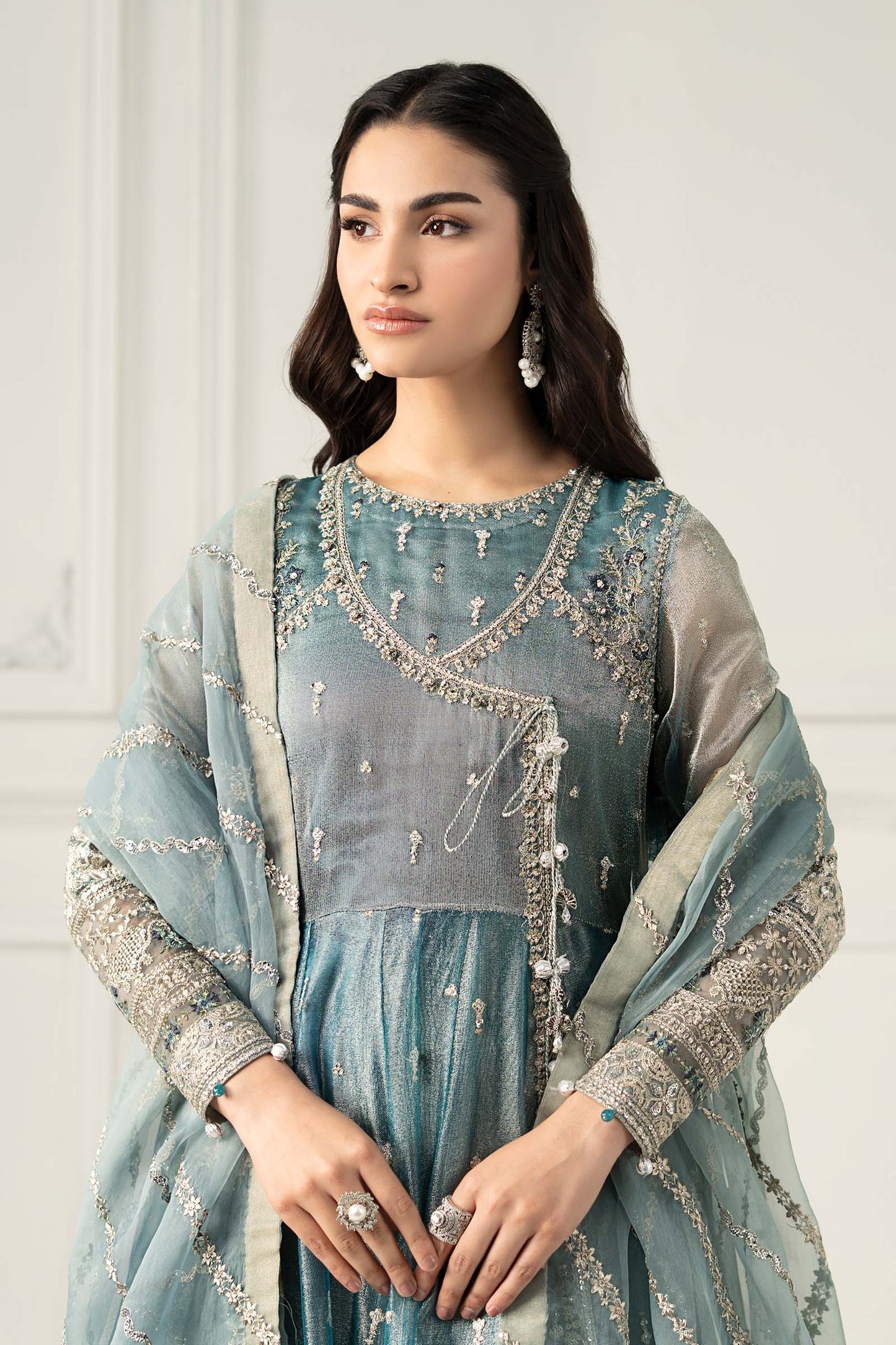 3 Piece Embroidered Zari Net Suit