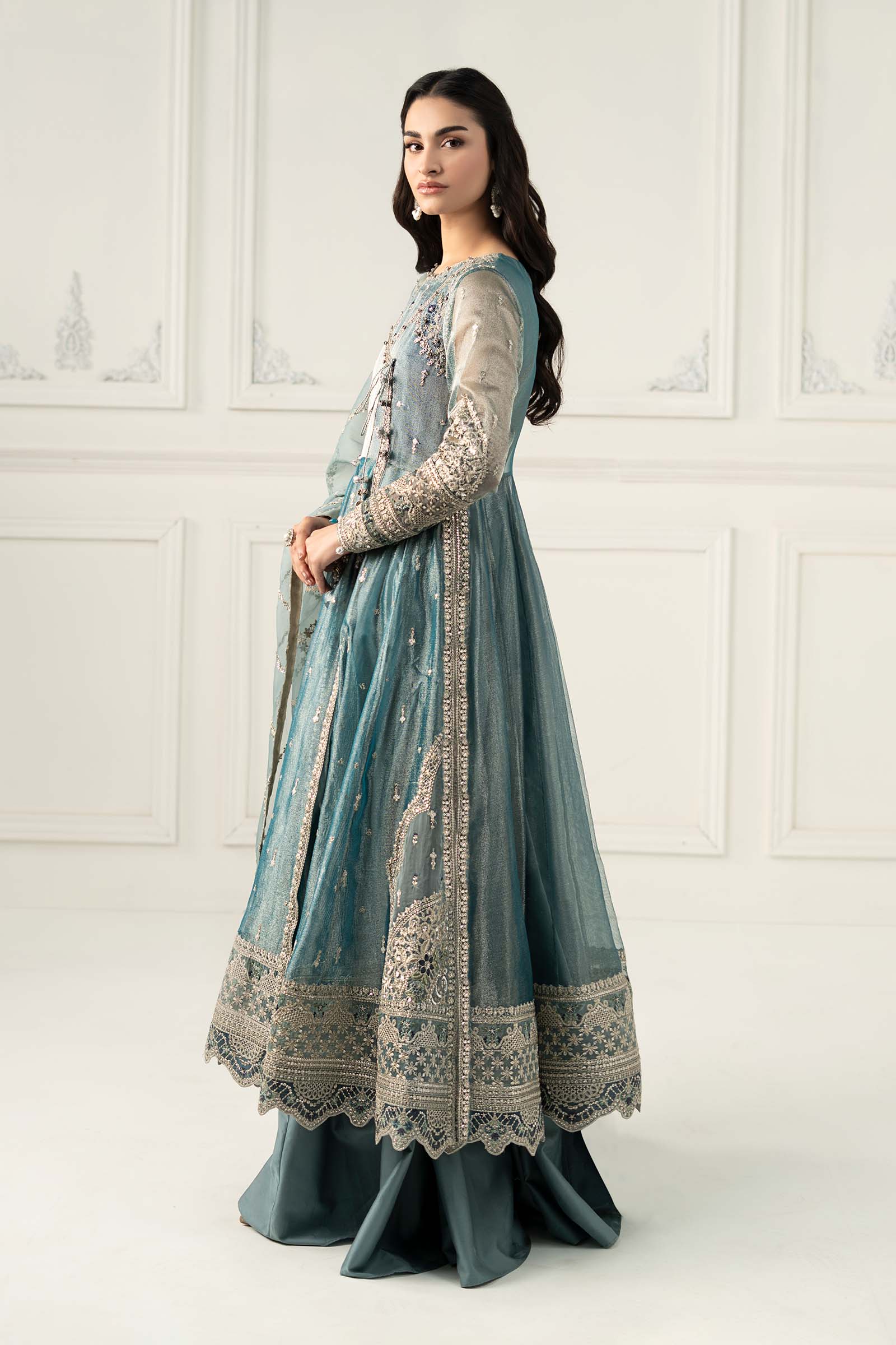 3 Piece Embroidered Zari Net Suit