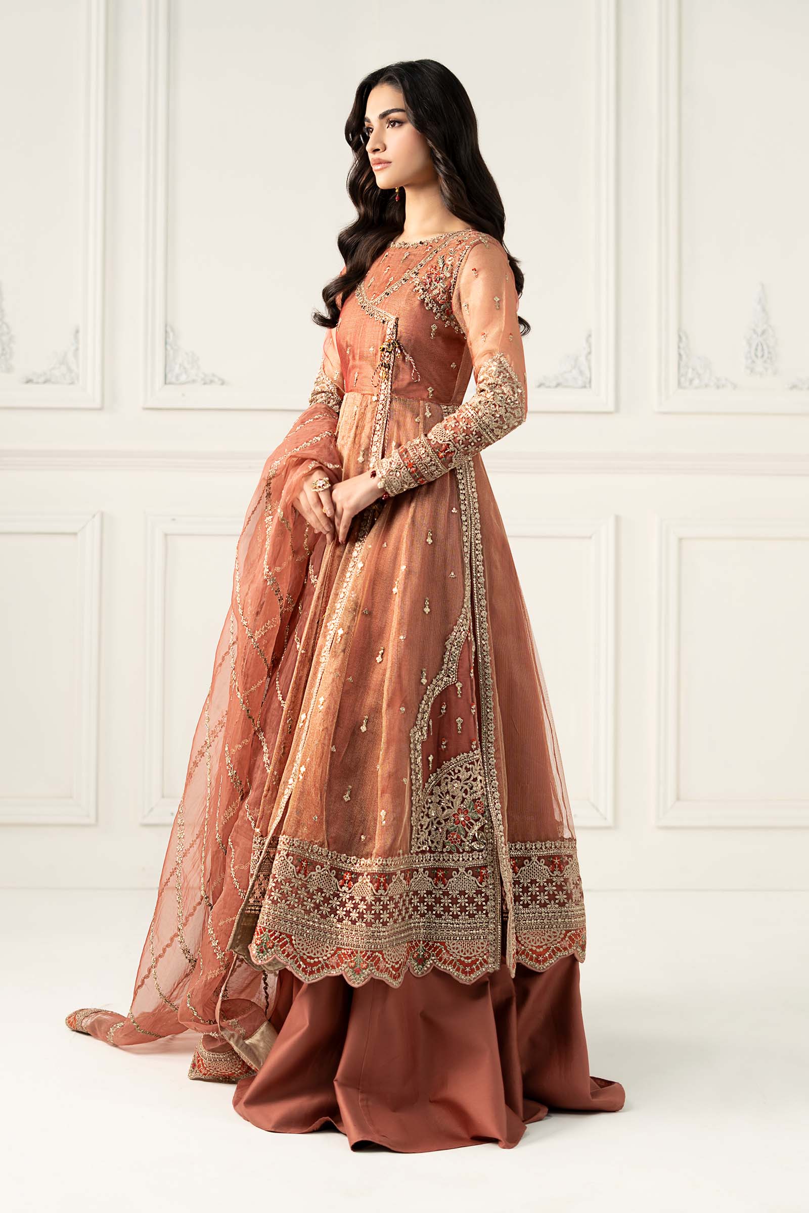 3 Piece Embroidered Zari Net Suit