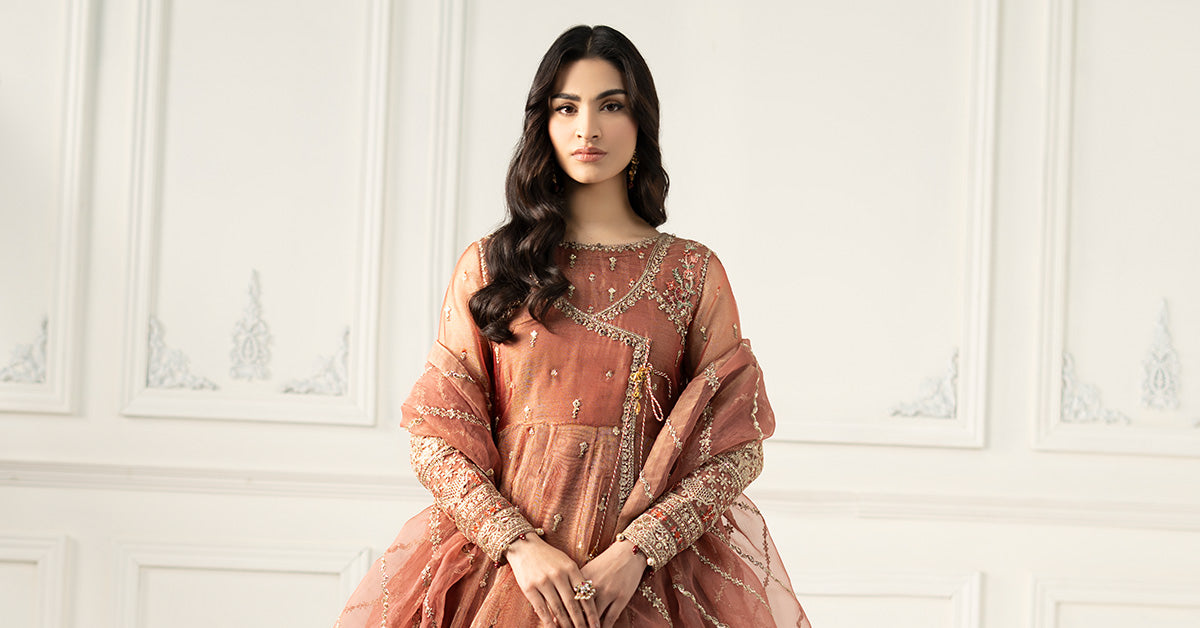3 Piece Embroidered Zari Net Suit | SF-EF25-30