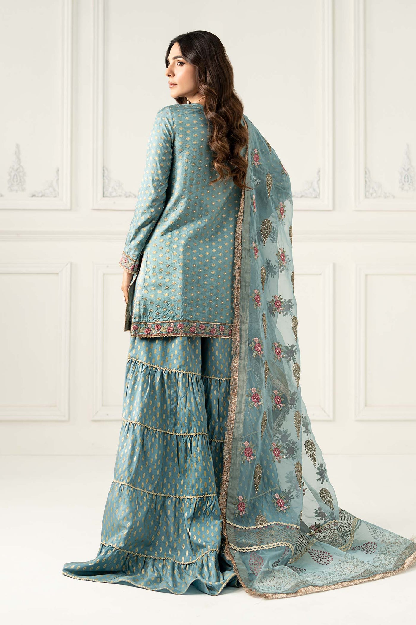 3 Piece Embroidered Silk Jacquard Suit