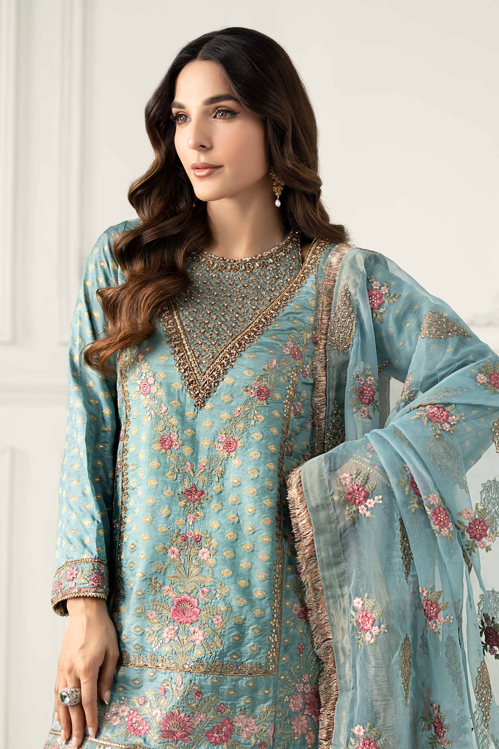 3 Piece Embroidered Silk Jacquard Suit