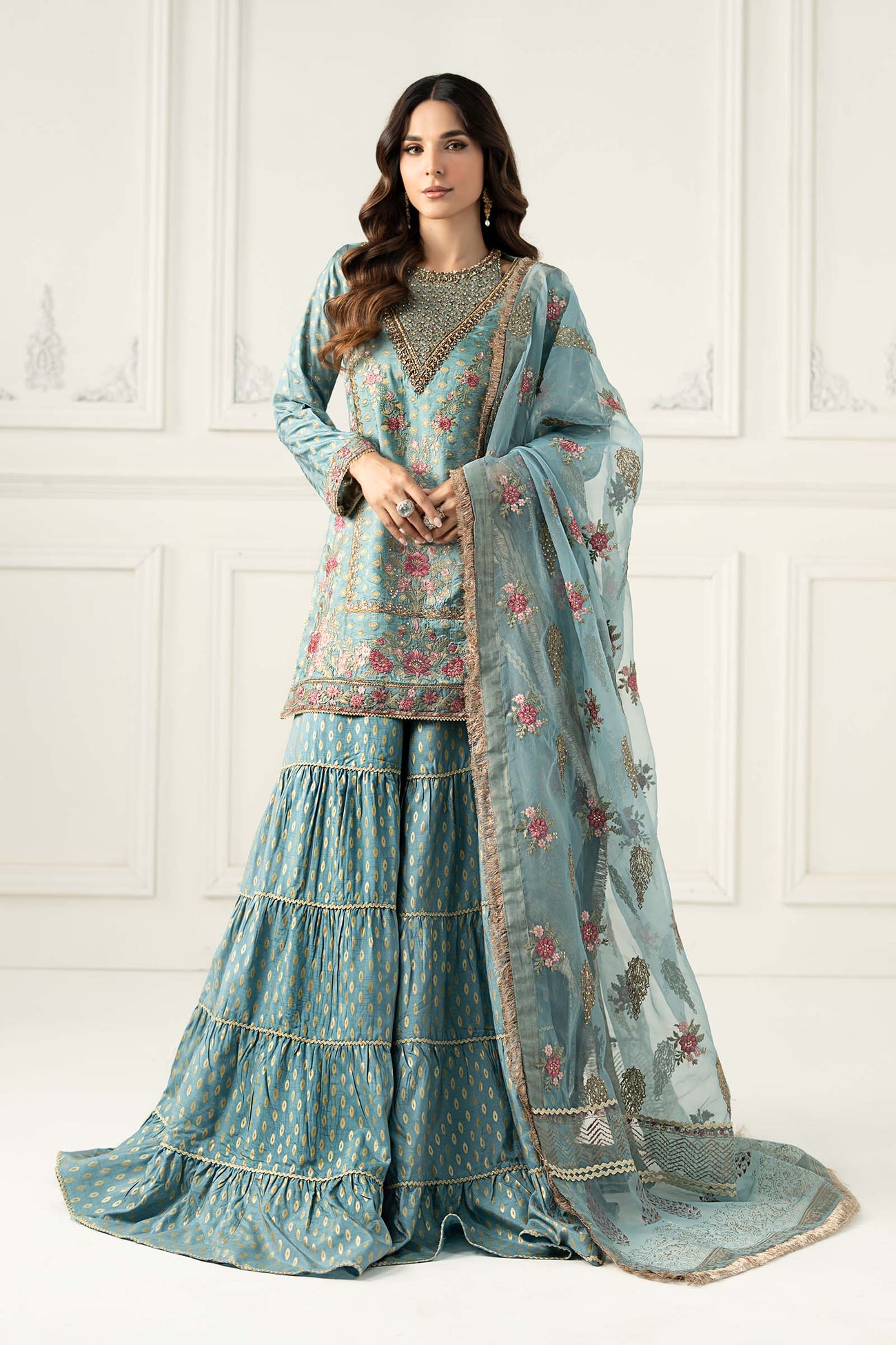 3 Piece Embroidered Silk Jacquard Suit