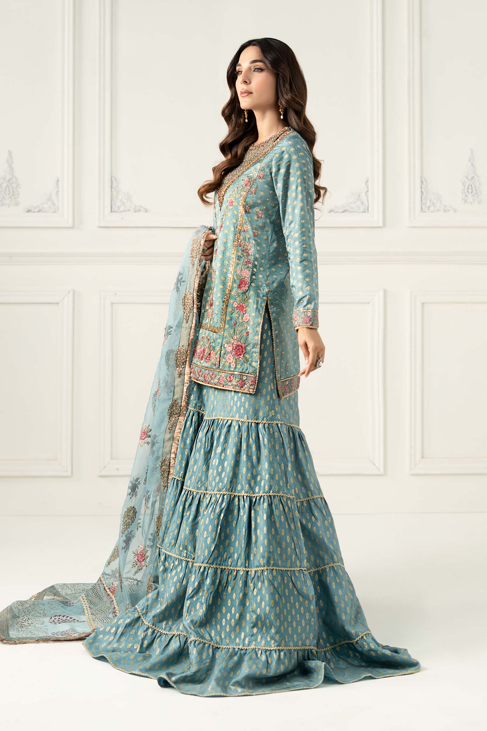 3 Piece Embroidered Silk Jacquard Suit