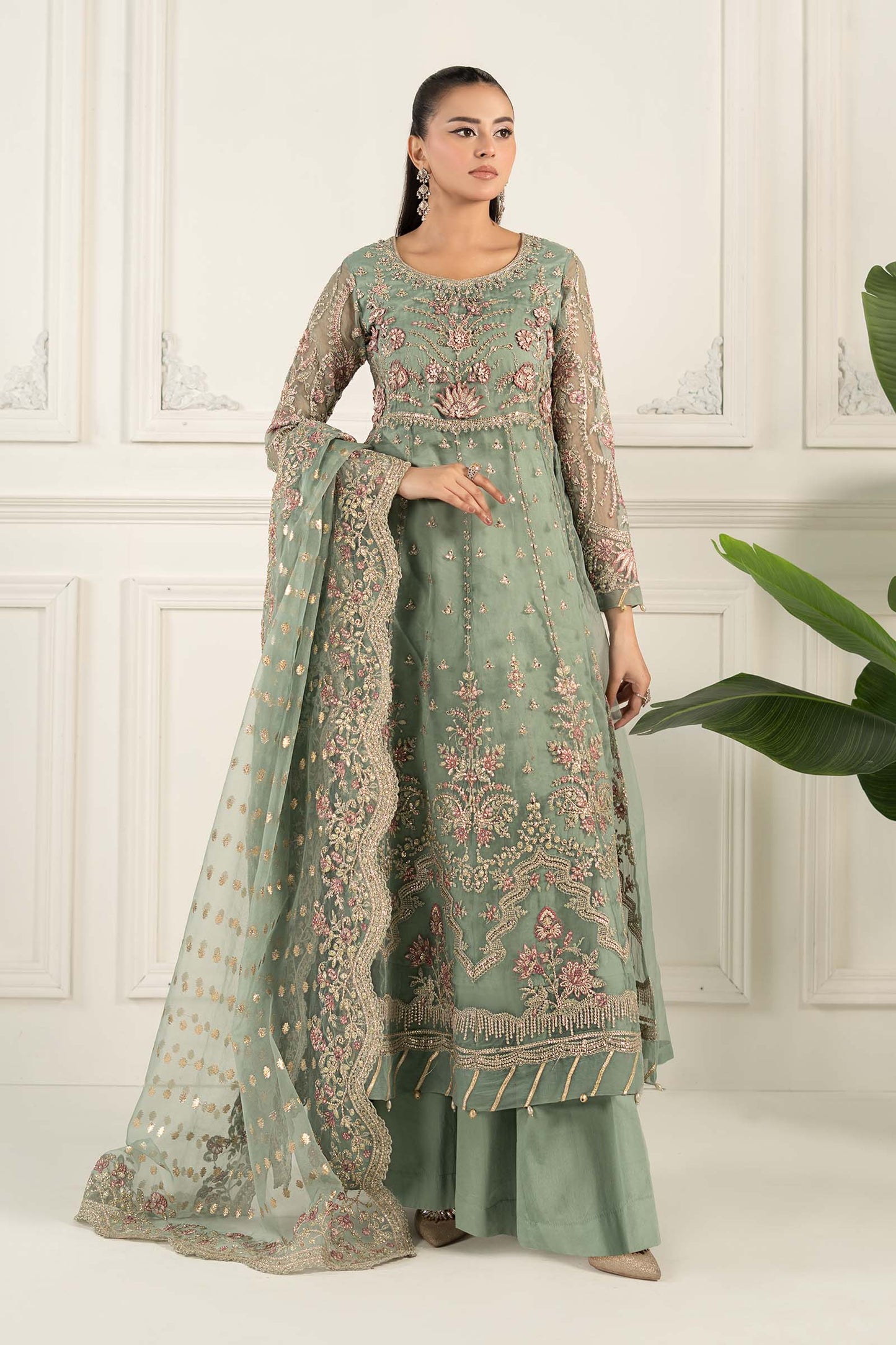 3 Piece Embroidered Organza Suit