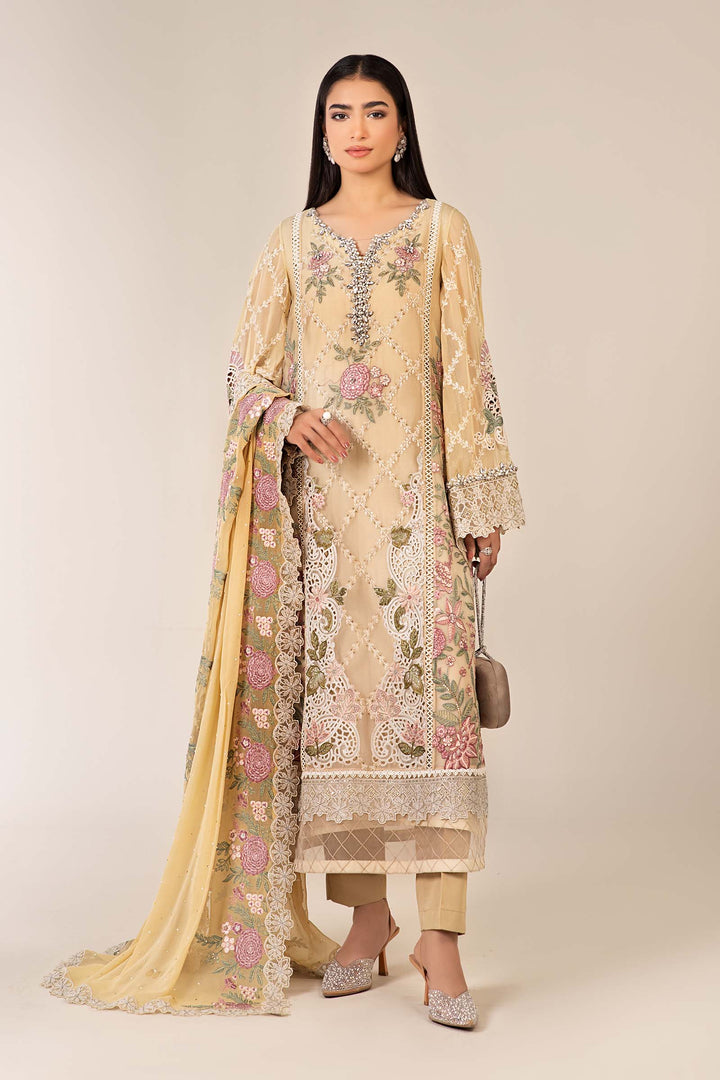 3 Piece Embroidered Chiffon Suit All Products SFF2541-ESM-YLW