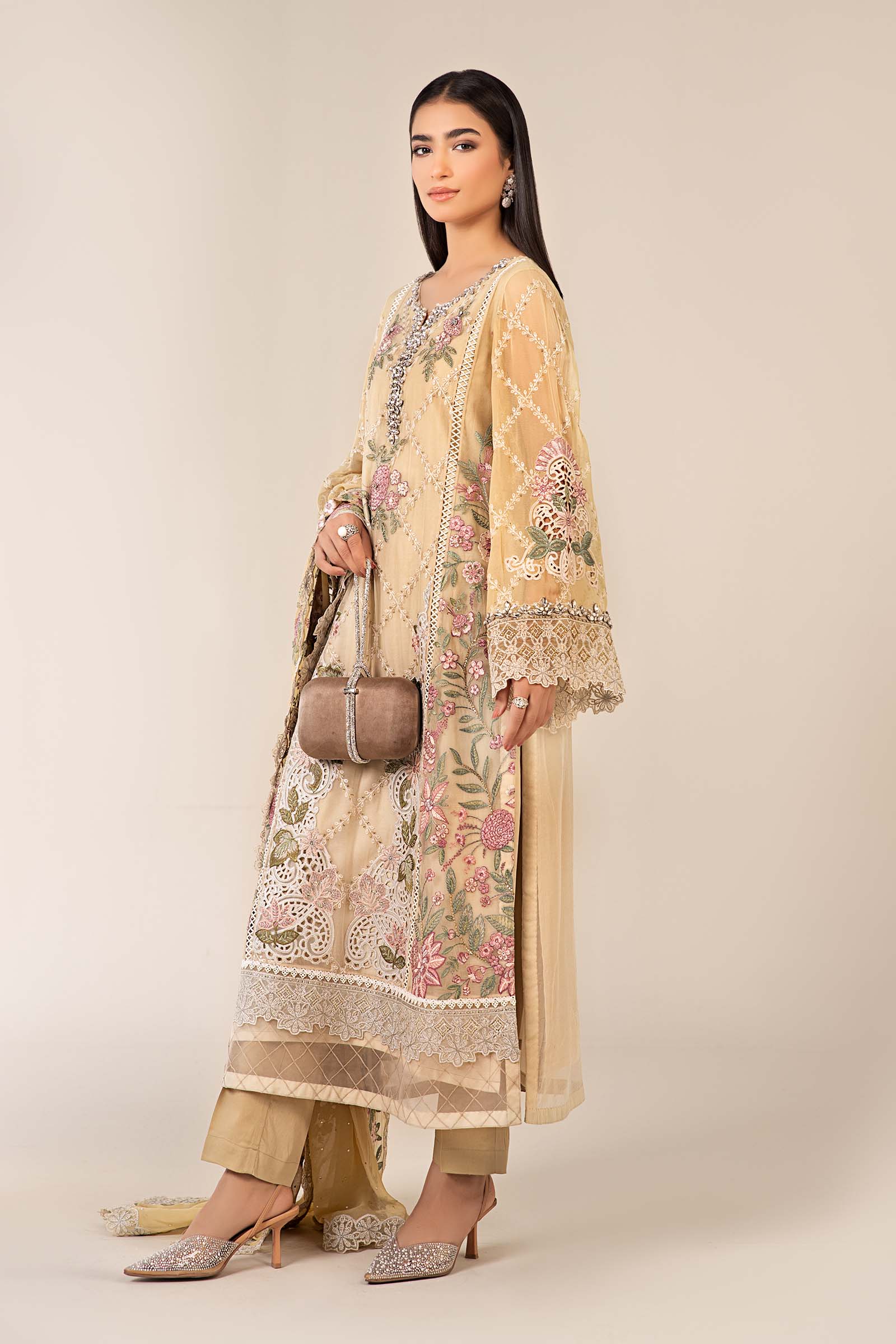3 Piece Embroidered Chiffon Suit