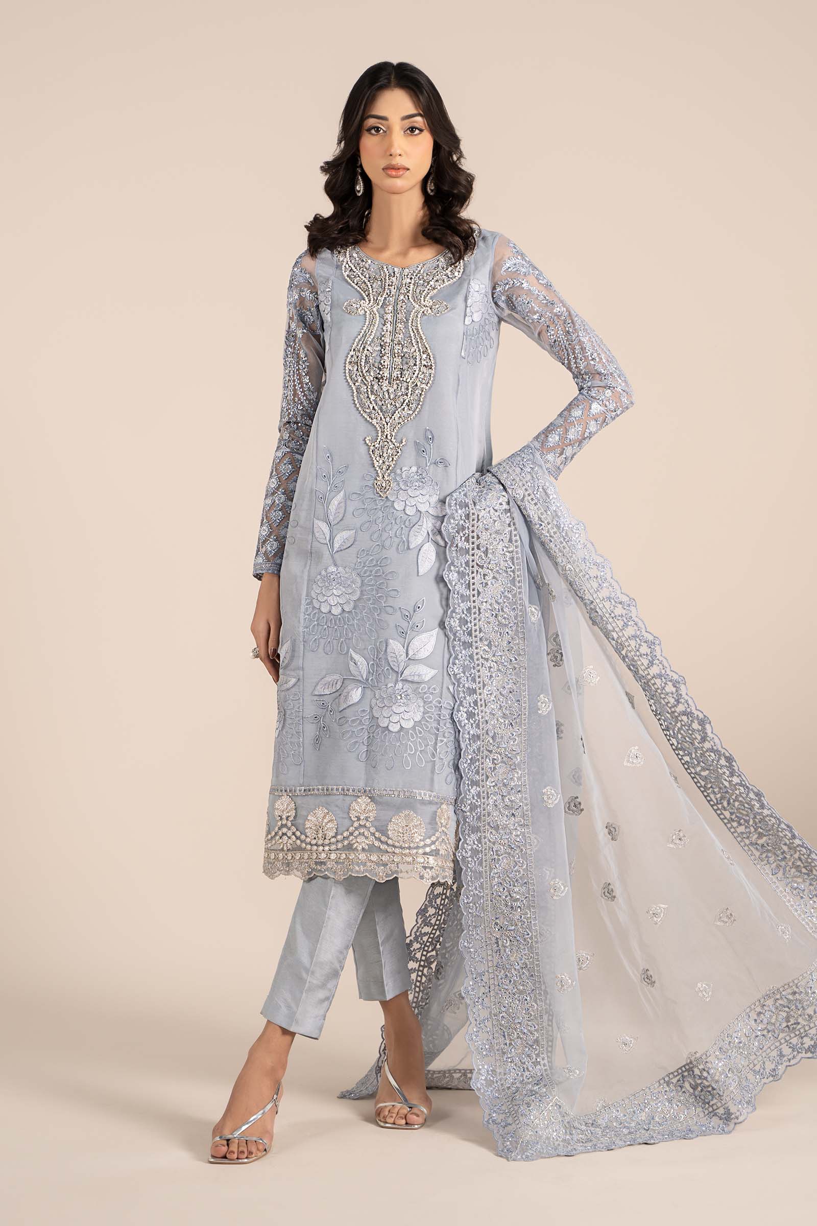 3 Piece Embroidered Organza Suit