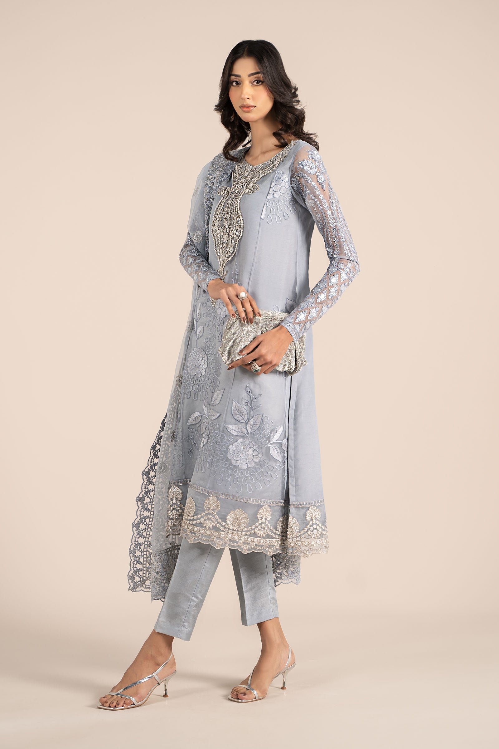 3 Piece Embroidered Organza Suit
