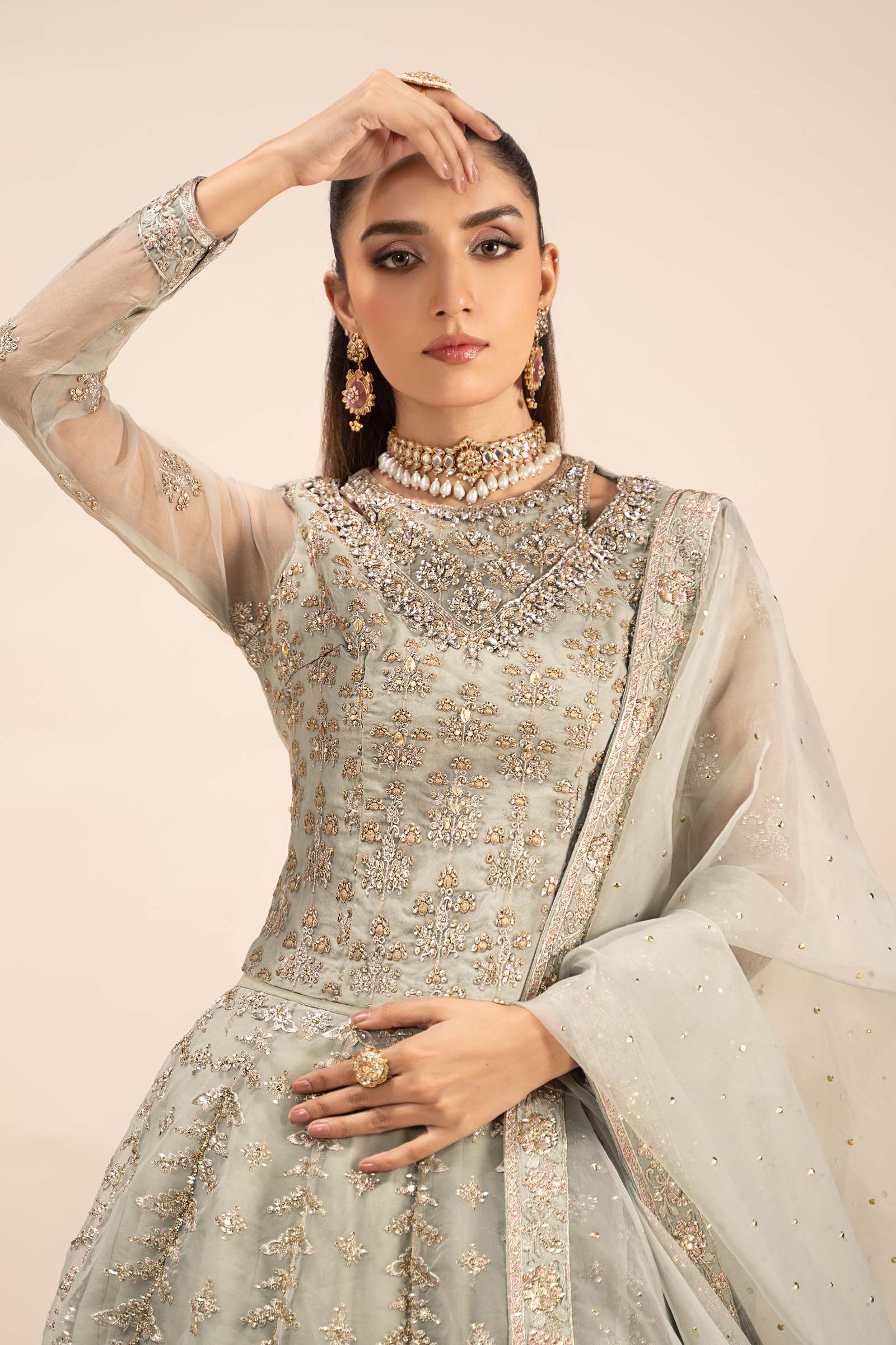 3 Piece Embroidered Organza Suit