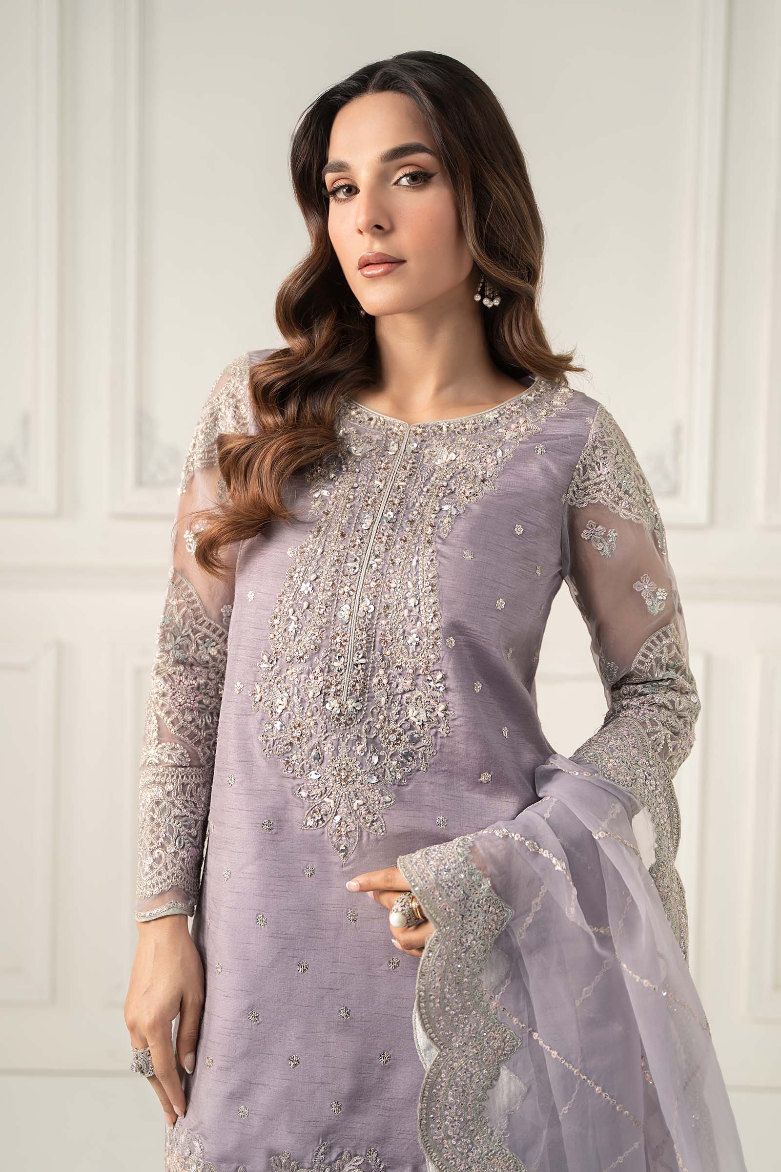 3 Piece Embroidered Raw Silk Suit