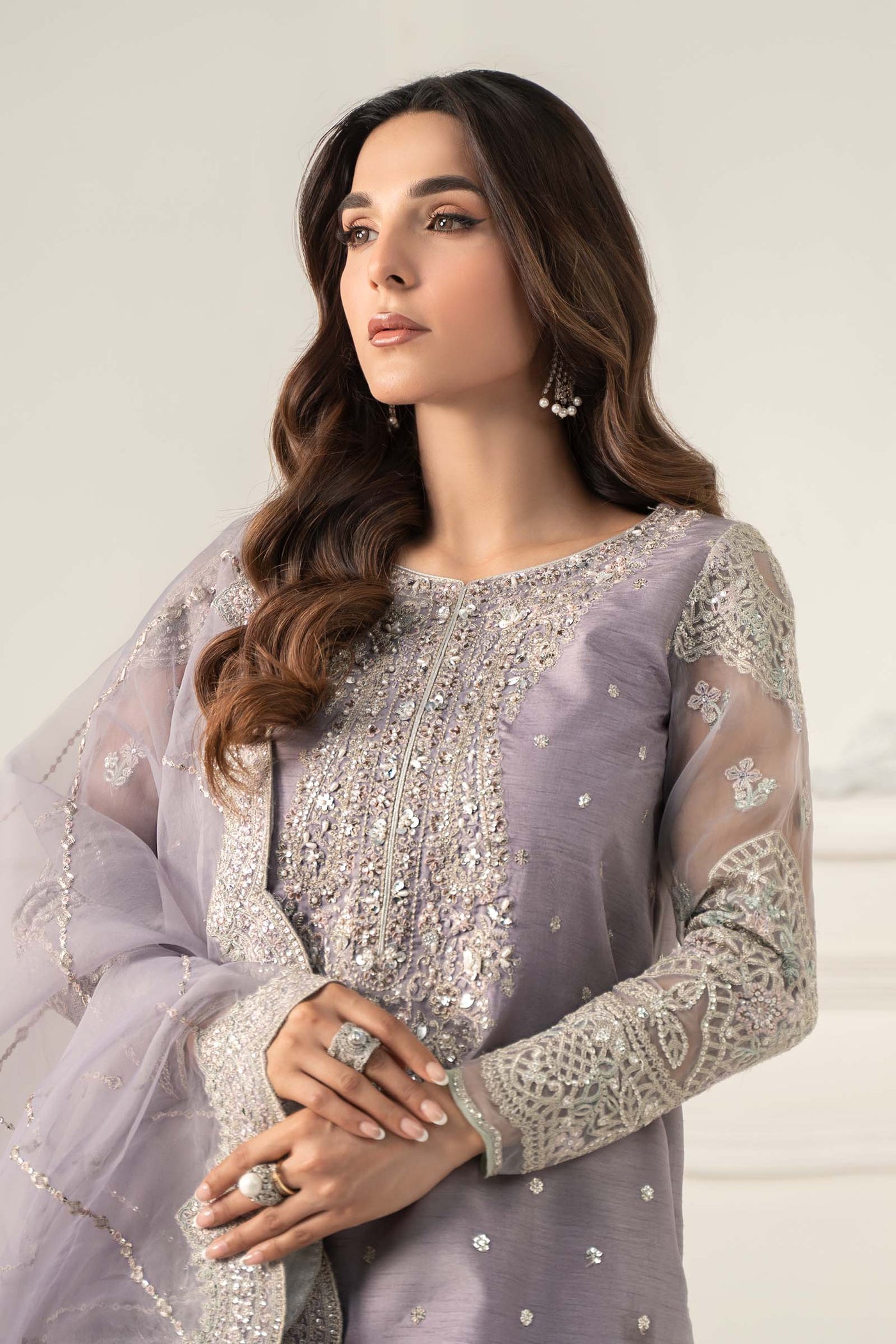 3 Piece Embroidered Raw Silk Suit