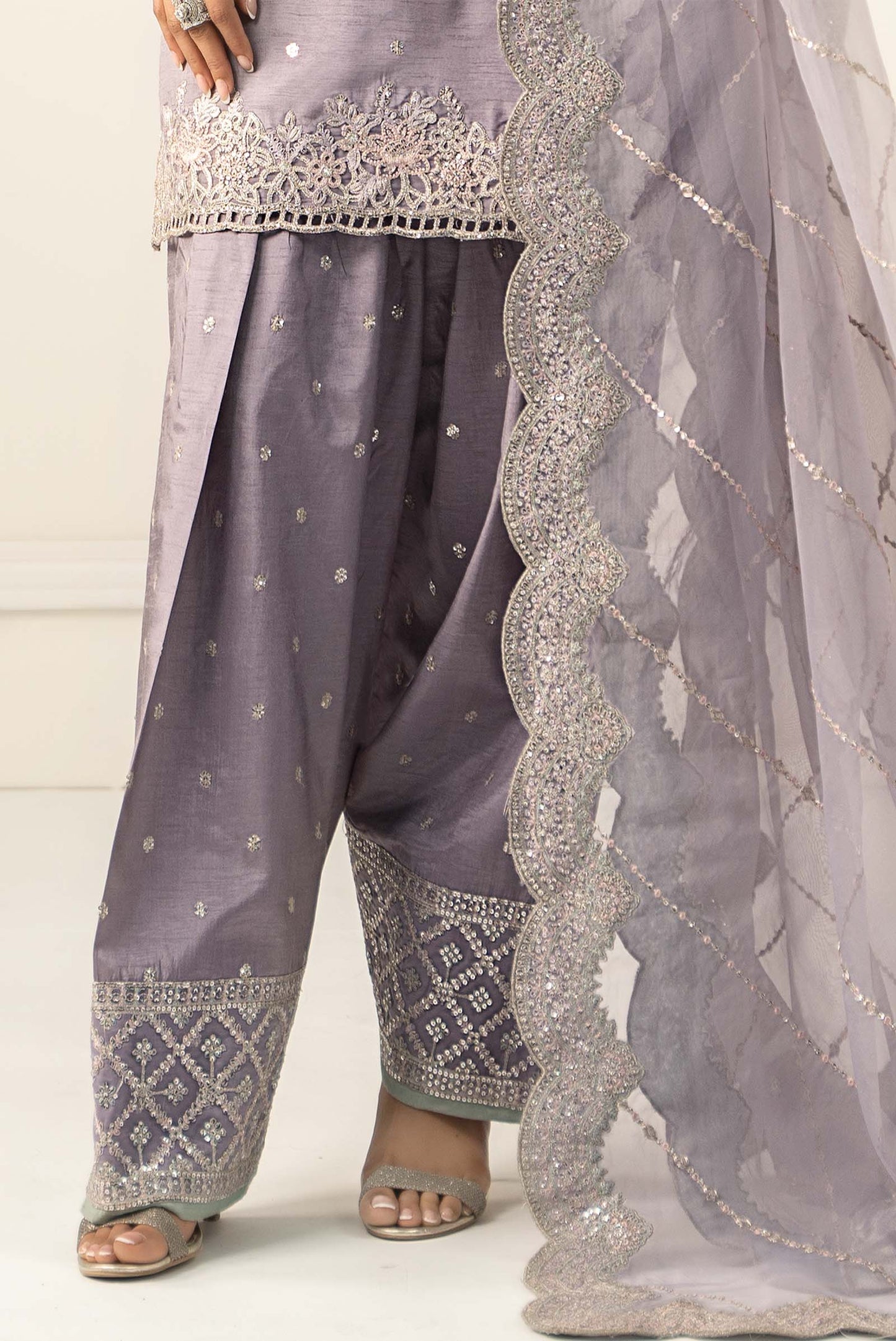 3 Piece Embroidered Raw Silk Suit