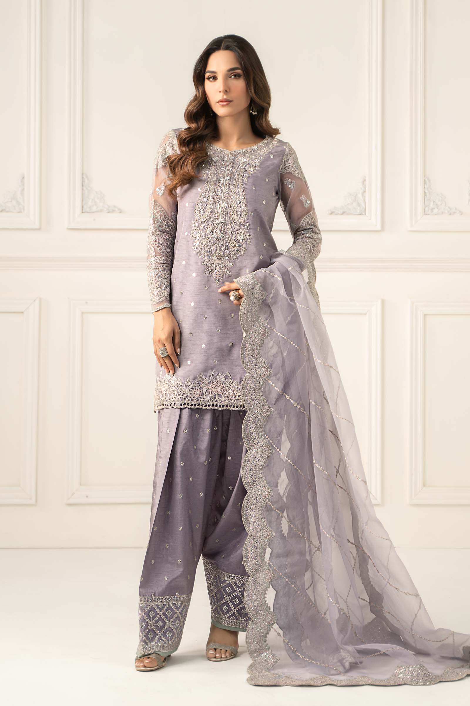 3 Piece Embroidered Raw Silk Suit
