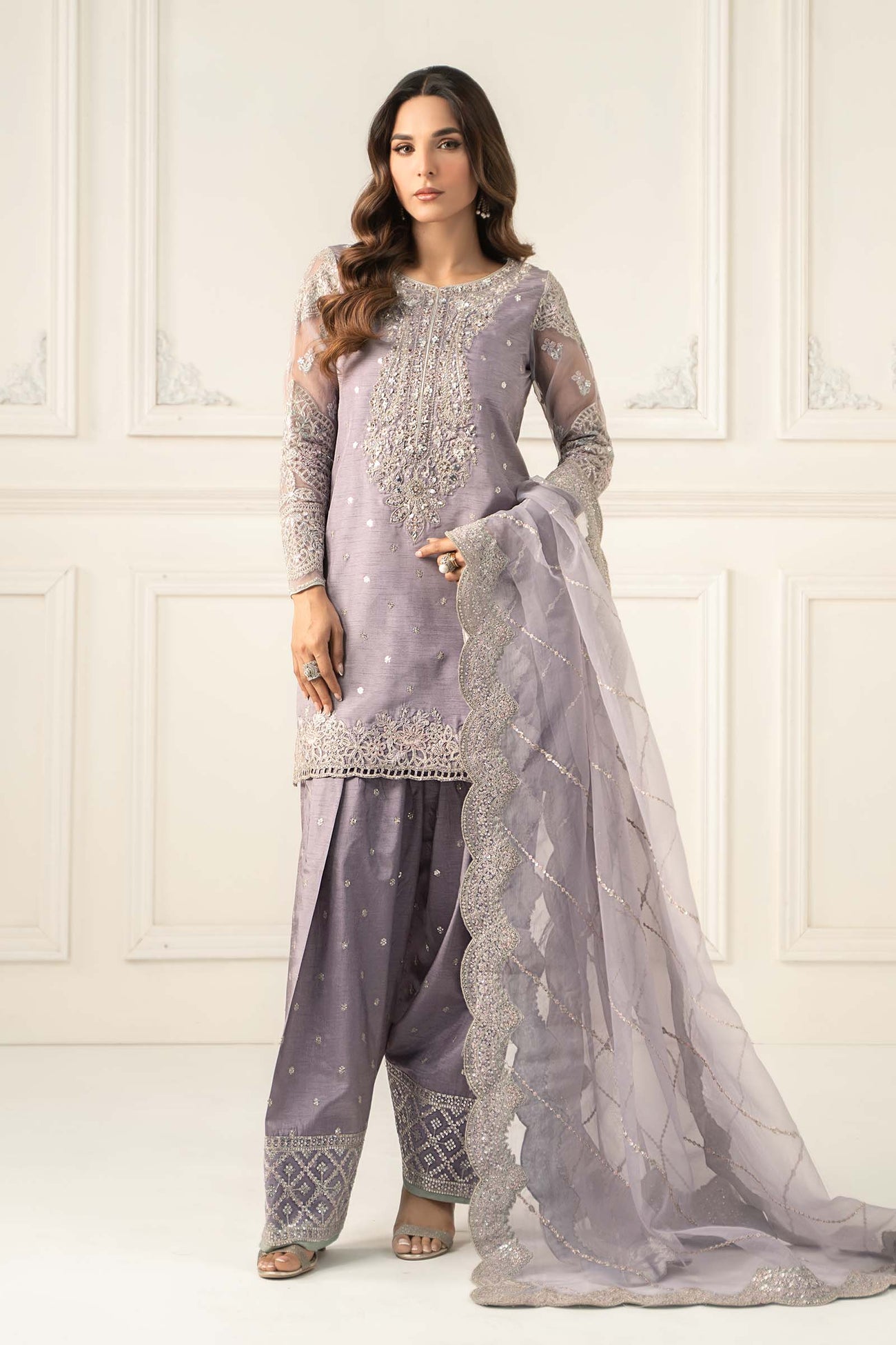 3 Piece Embroidered Raw Silk Suit