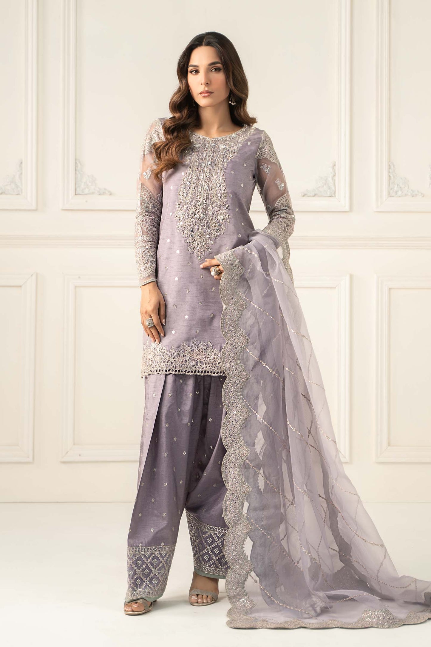 3 Piece Embroidered Raw Silk Suit