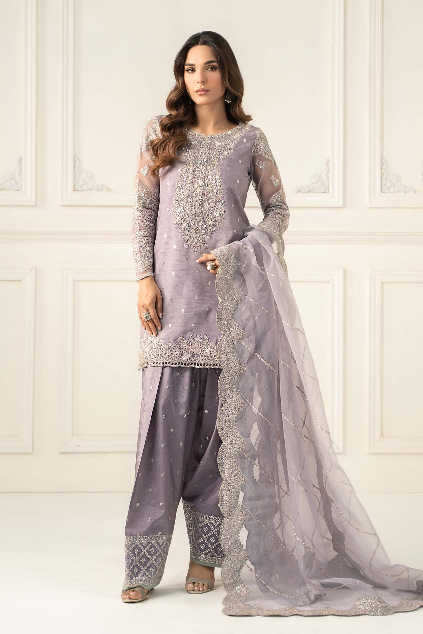3 Piece Embroidered Raw Silk Suit