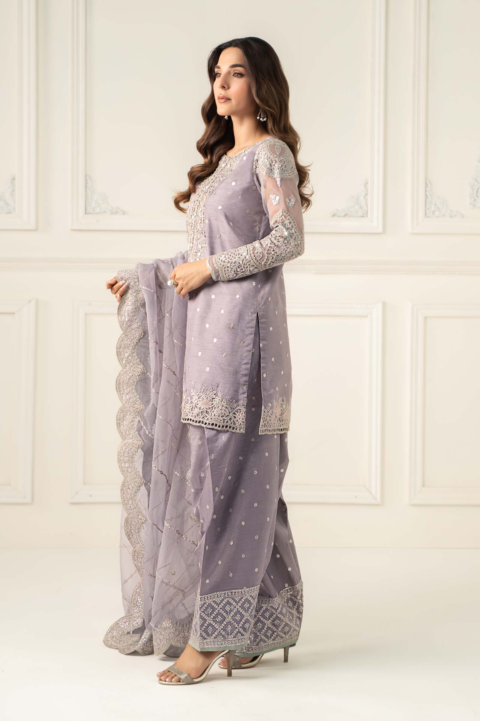 3 Piece Embroidered Raw Silk Suit
