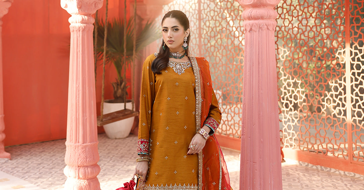 3 Piece Embroidered Raw Silk Suit