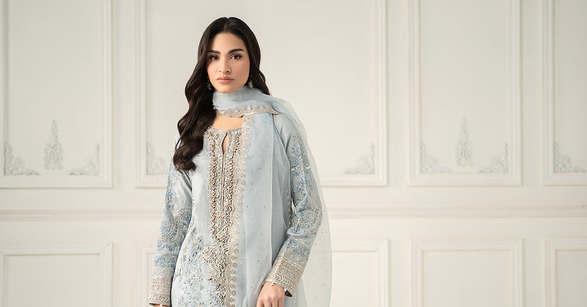 3 Piece Embroidered Raw Silk Suit