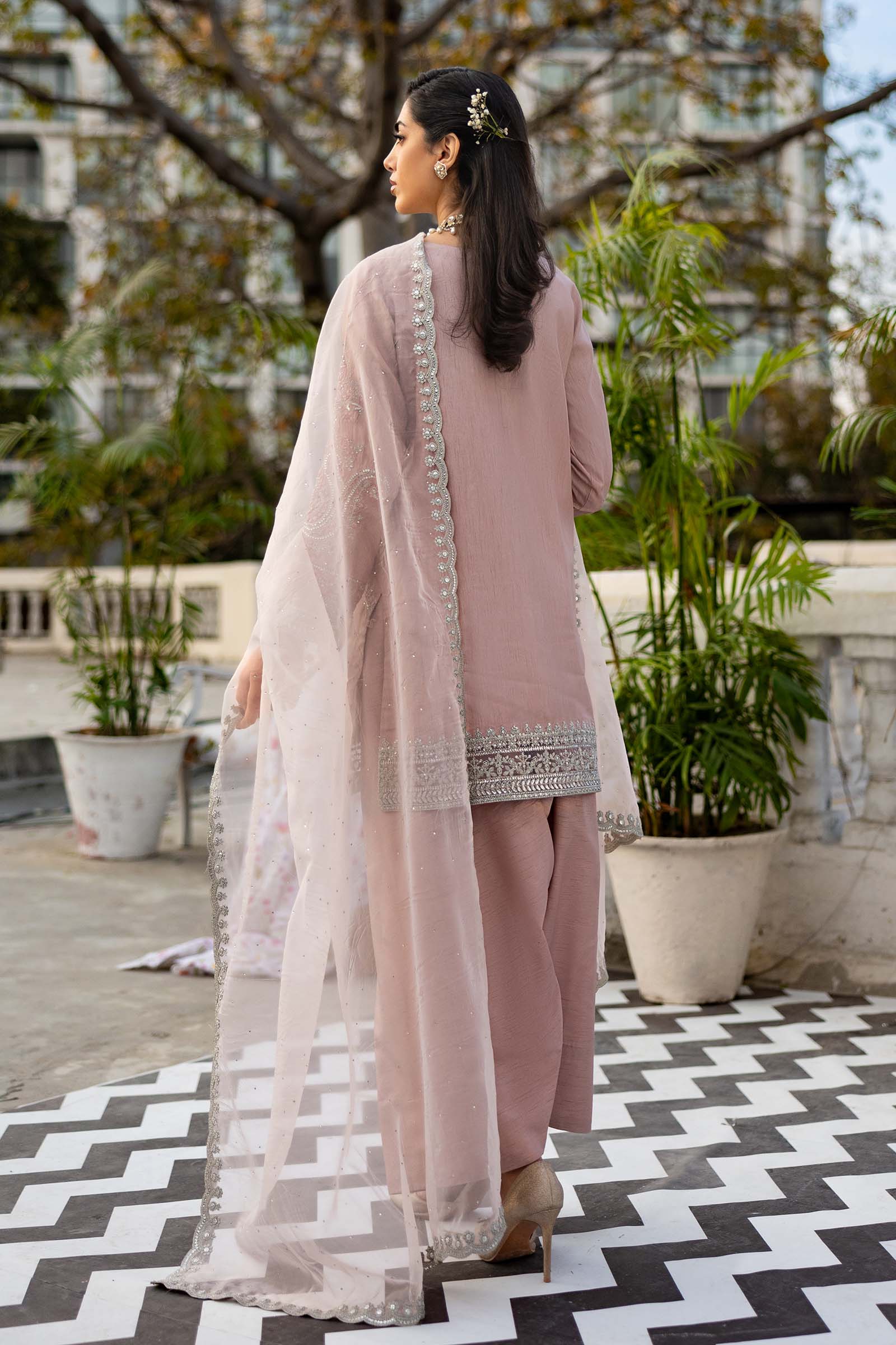 3 Piece Embroidered Raw Silk Suit