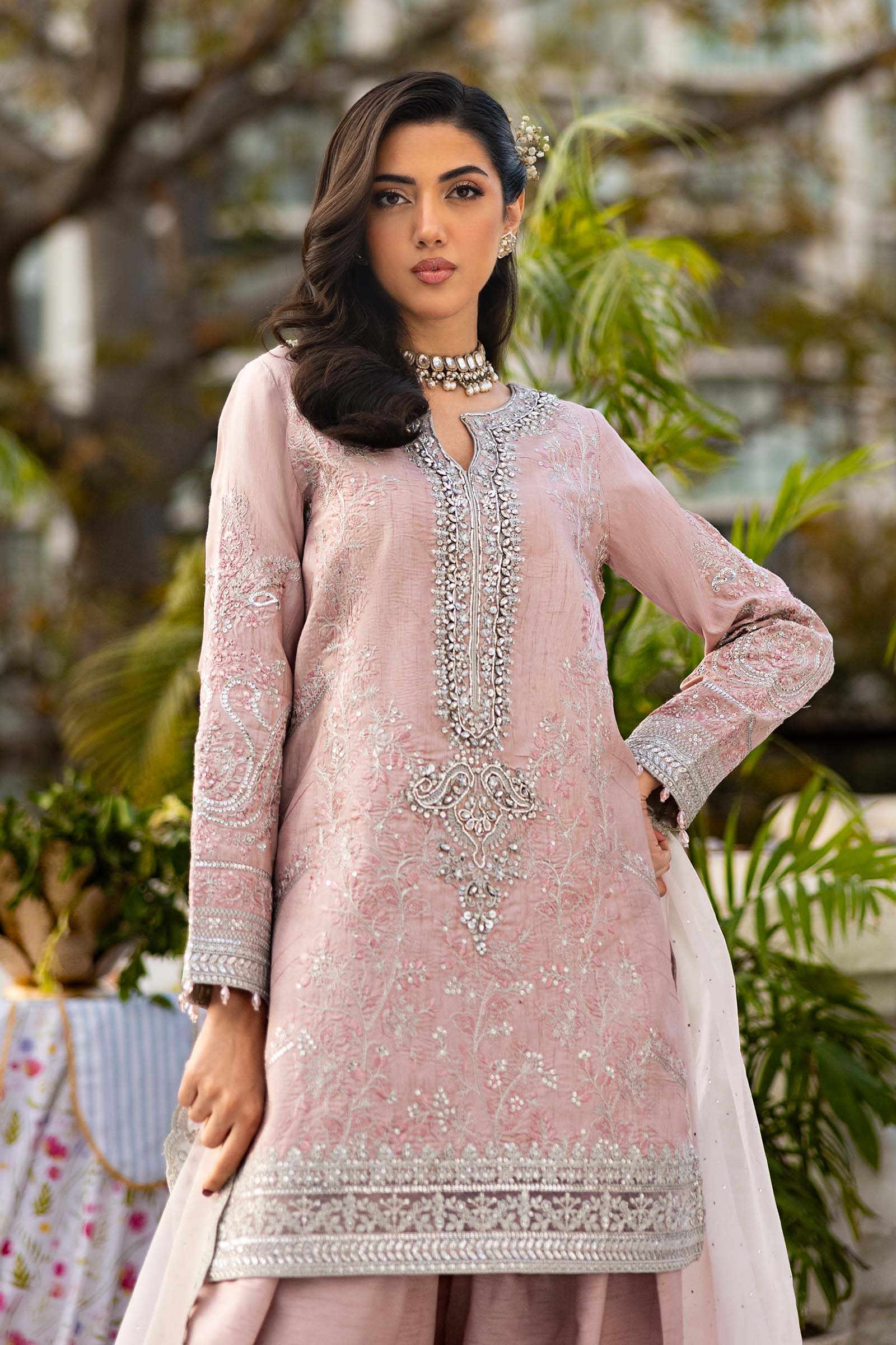 3 Piece Embroidered Raw Silk Suit