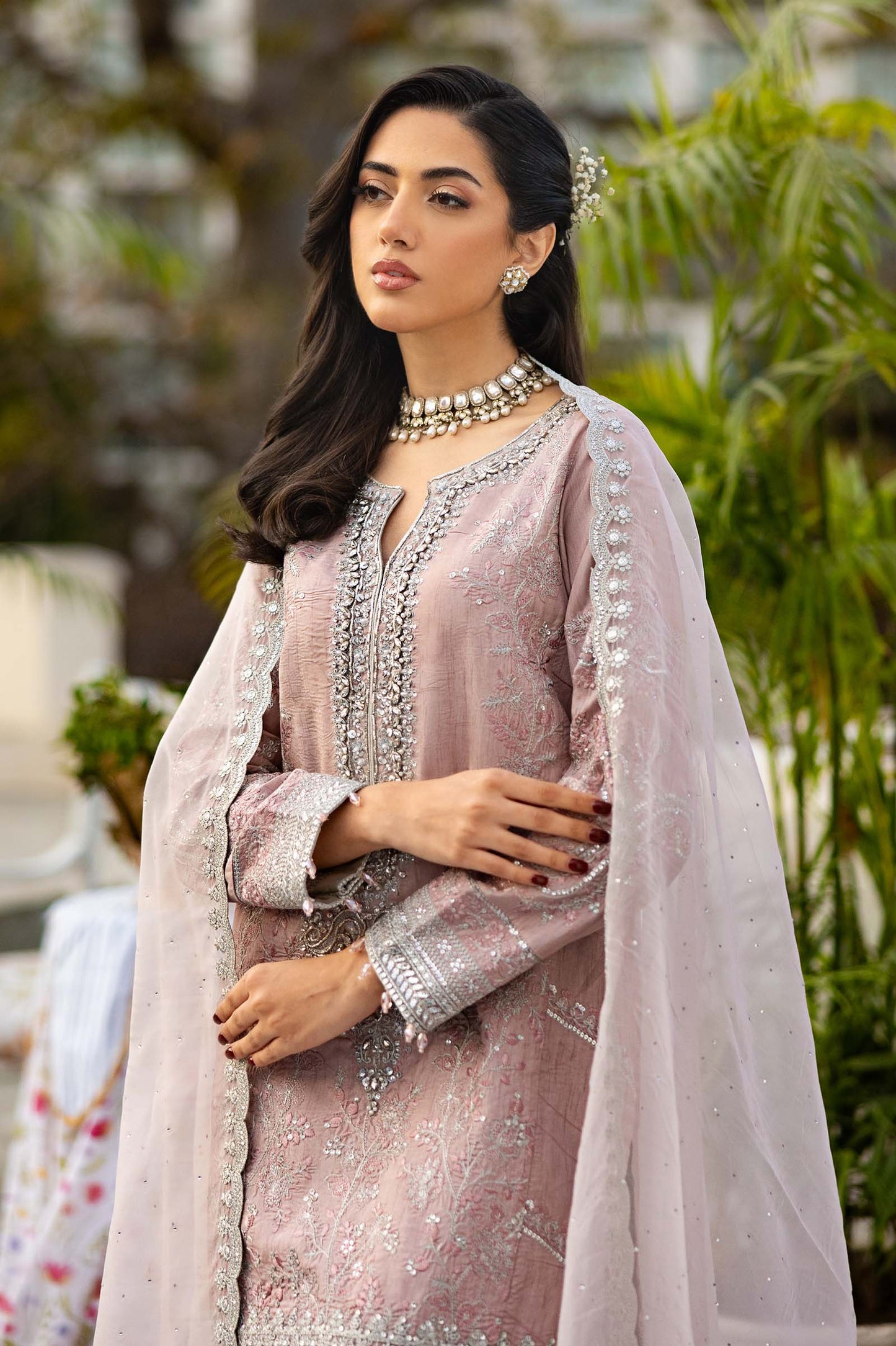 3 Piece Embroidered Raw Silk Suit