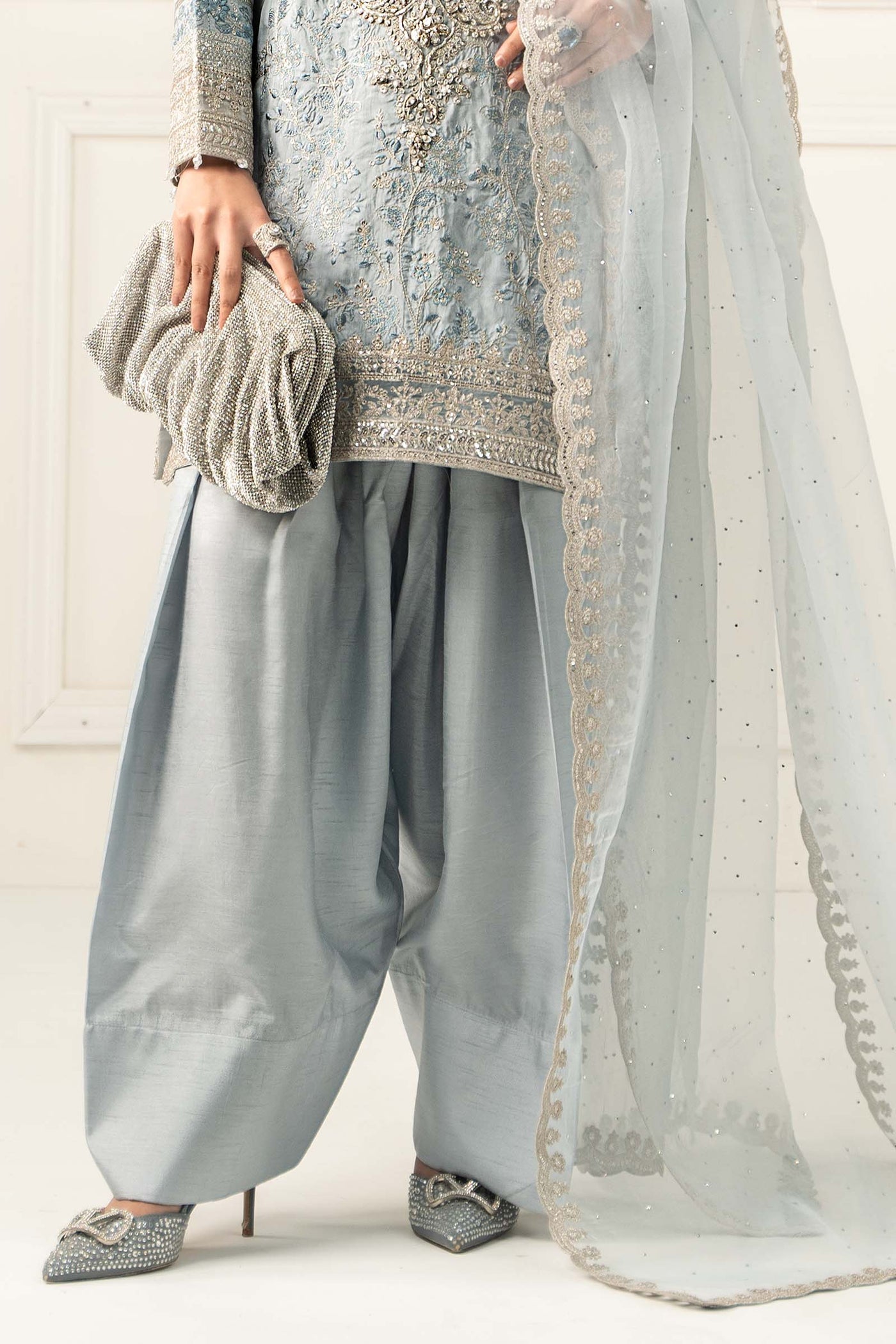 3 Piece Embroidered Raw Silk Suit