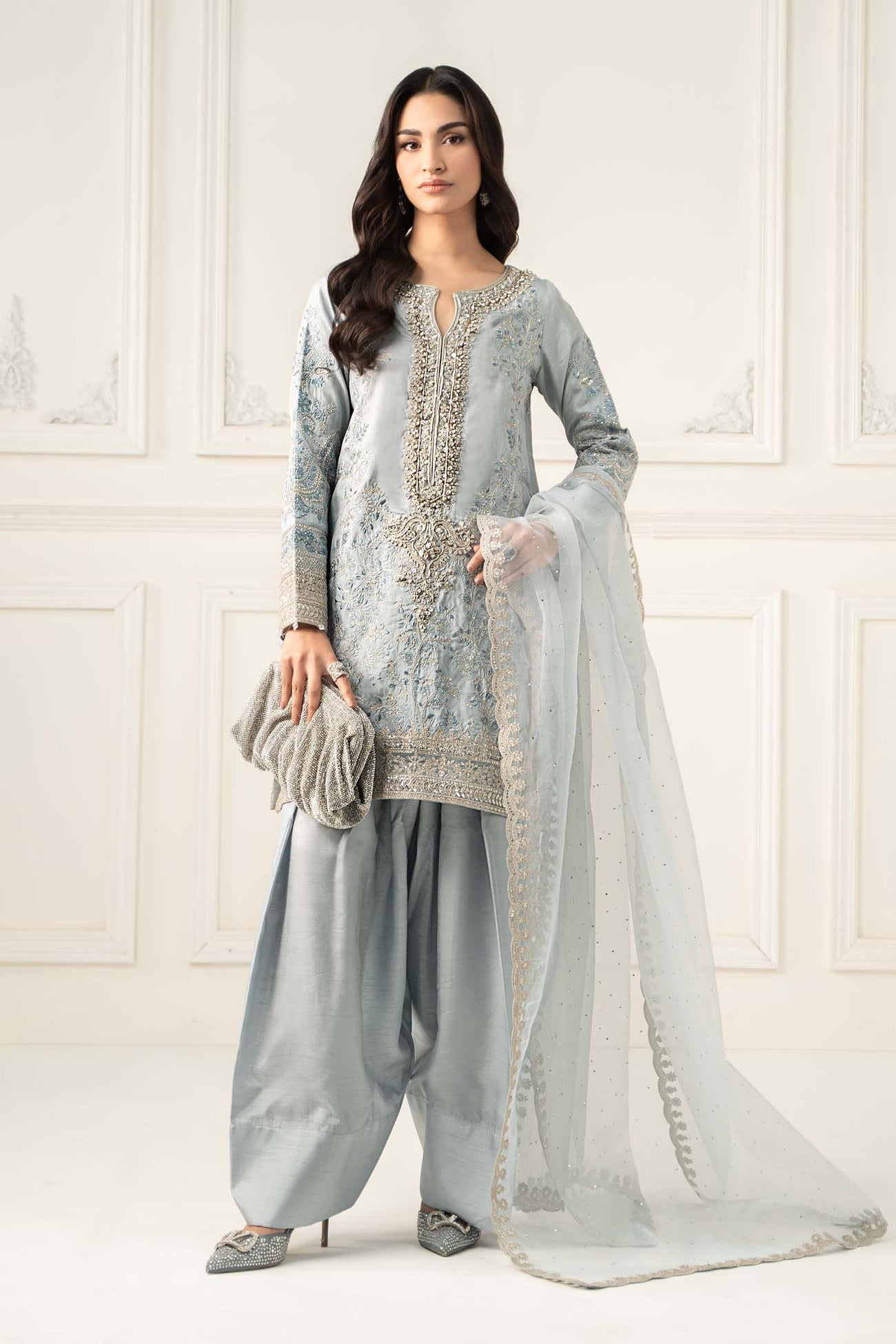 3 Piece Embroidered Raw Silk Suit