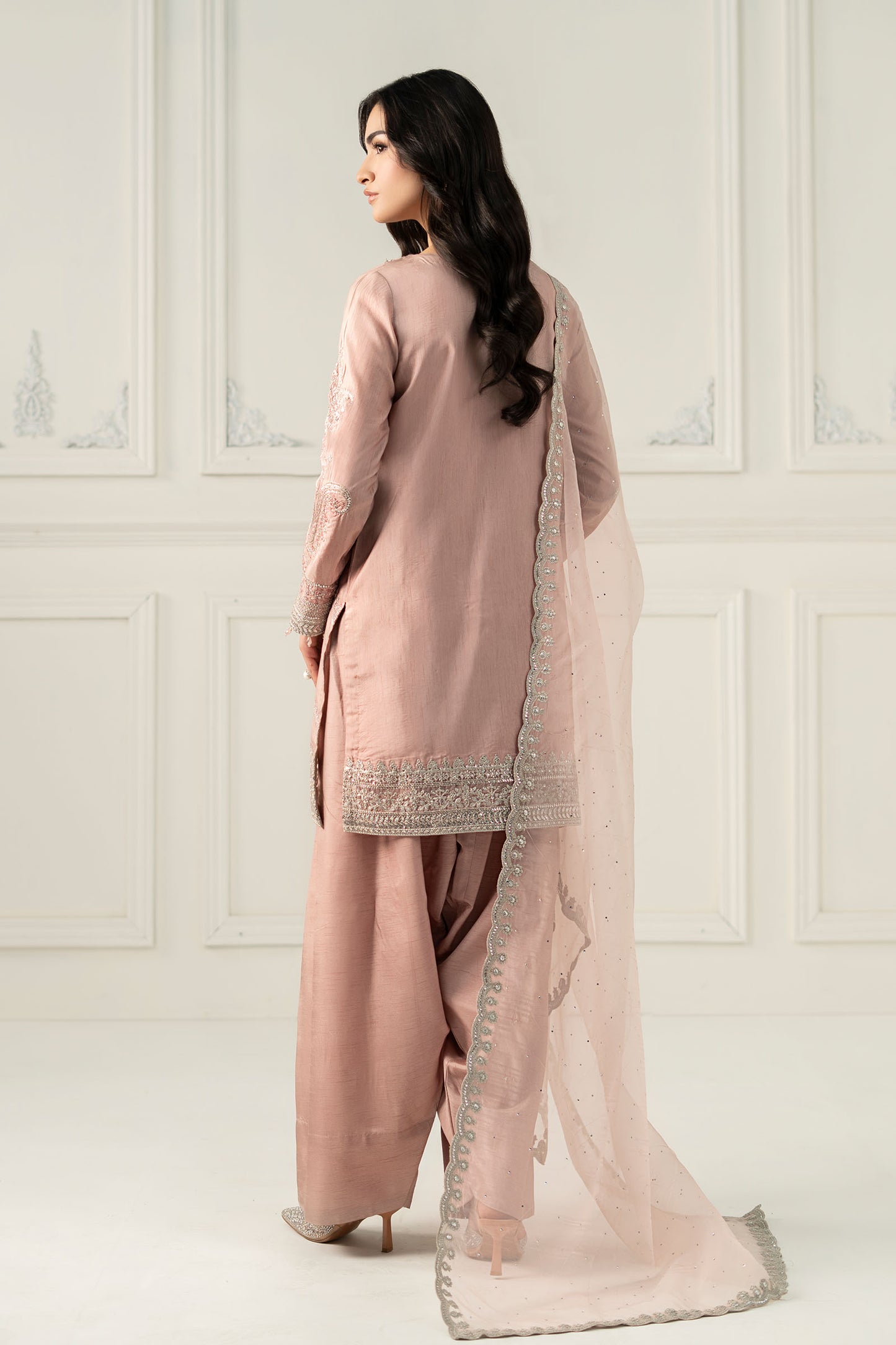 3 Piece Embroidered Raw Silk Suit