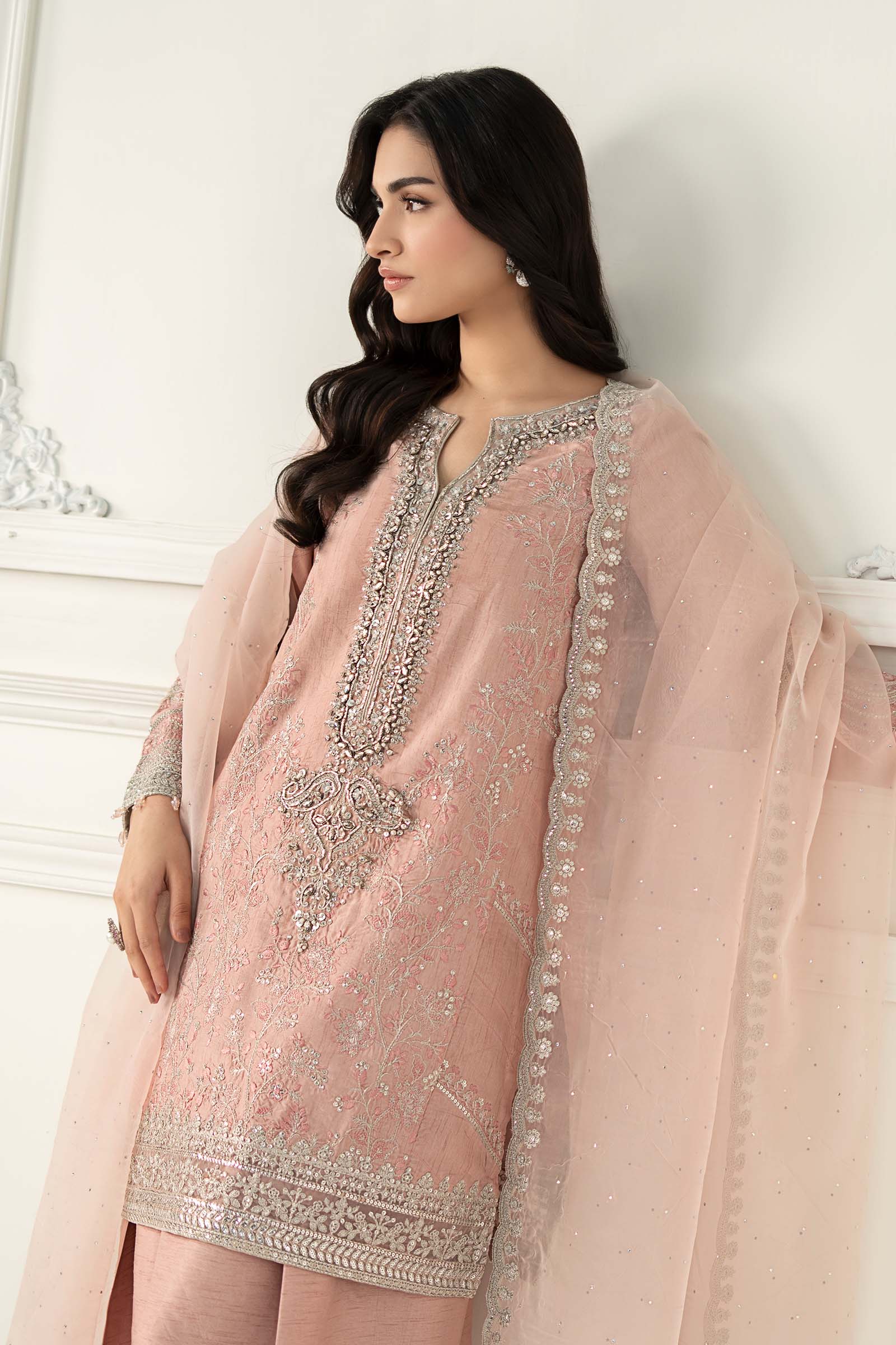 3 Piece Embroidered Raw Silk Suit