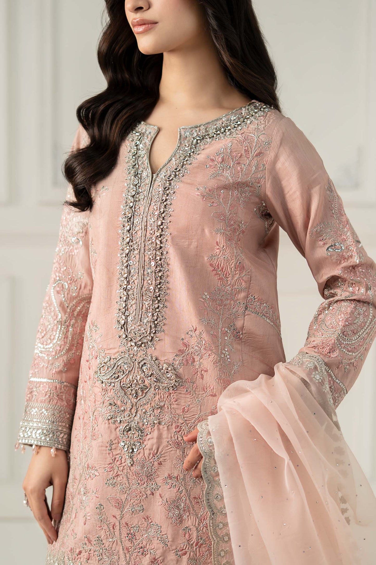 3 Piece Embroidered Raw Silk Suit
