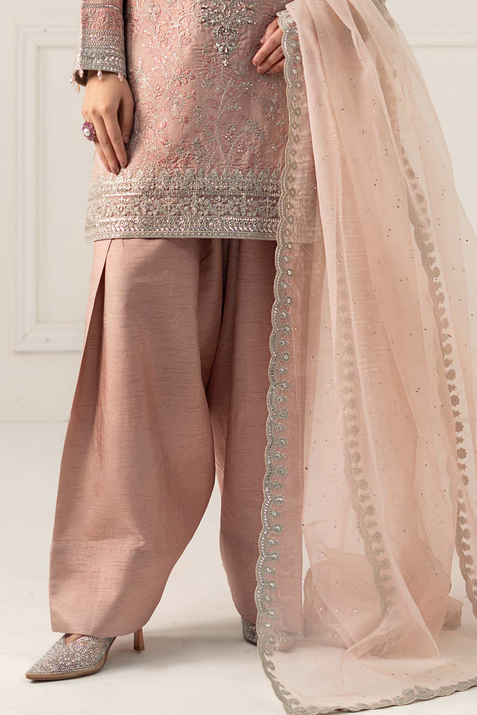 3 Piece Embroidered Raw Silk Suit