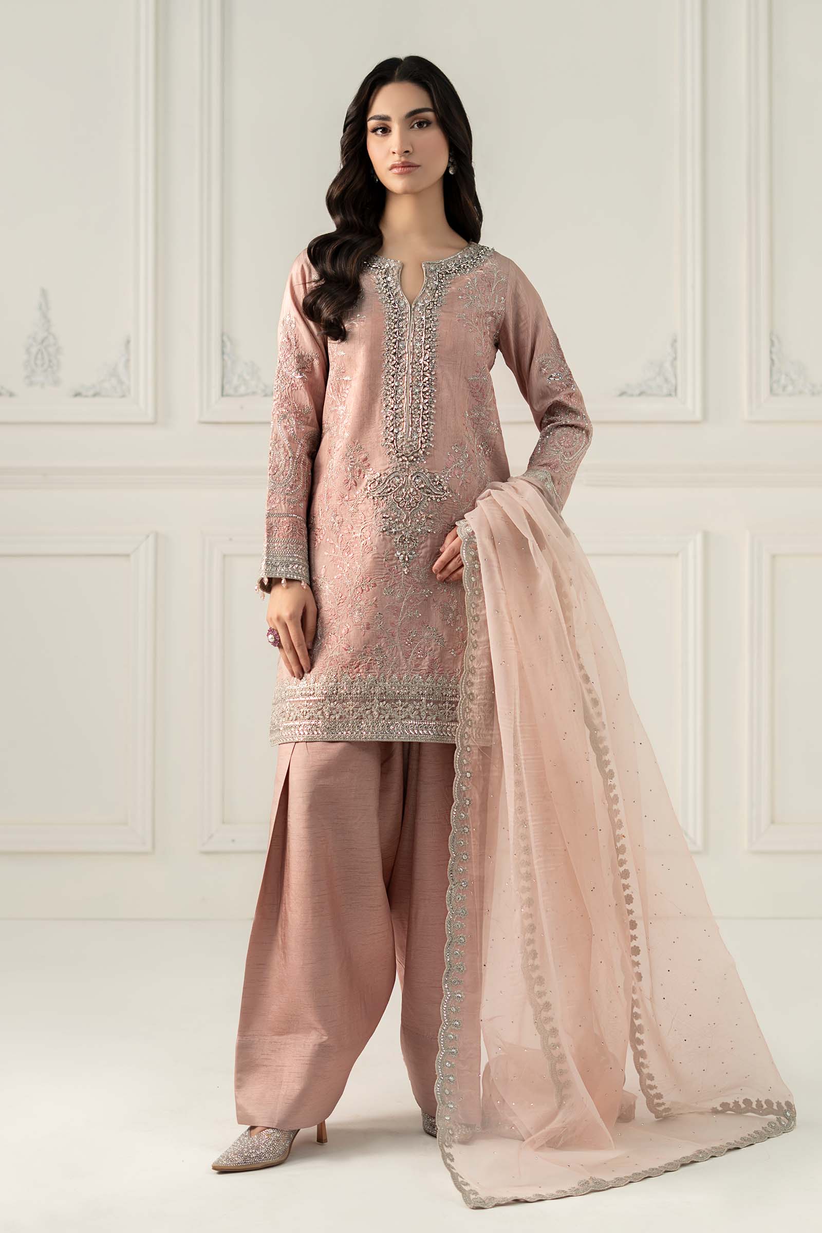 3 Piece Embroidered Raw Silk Suit