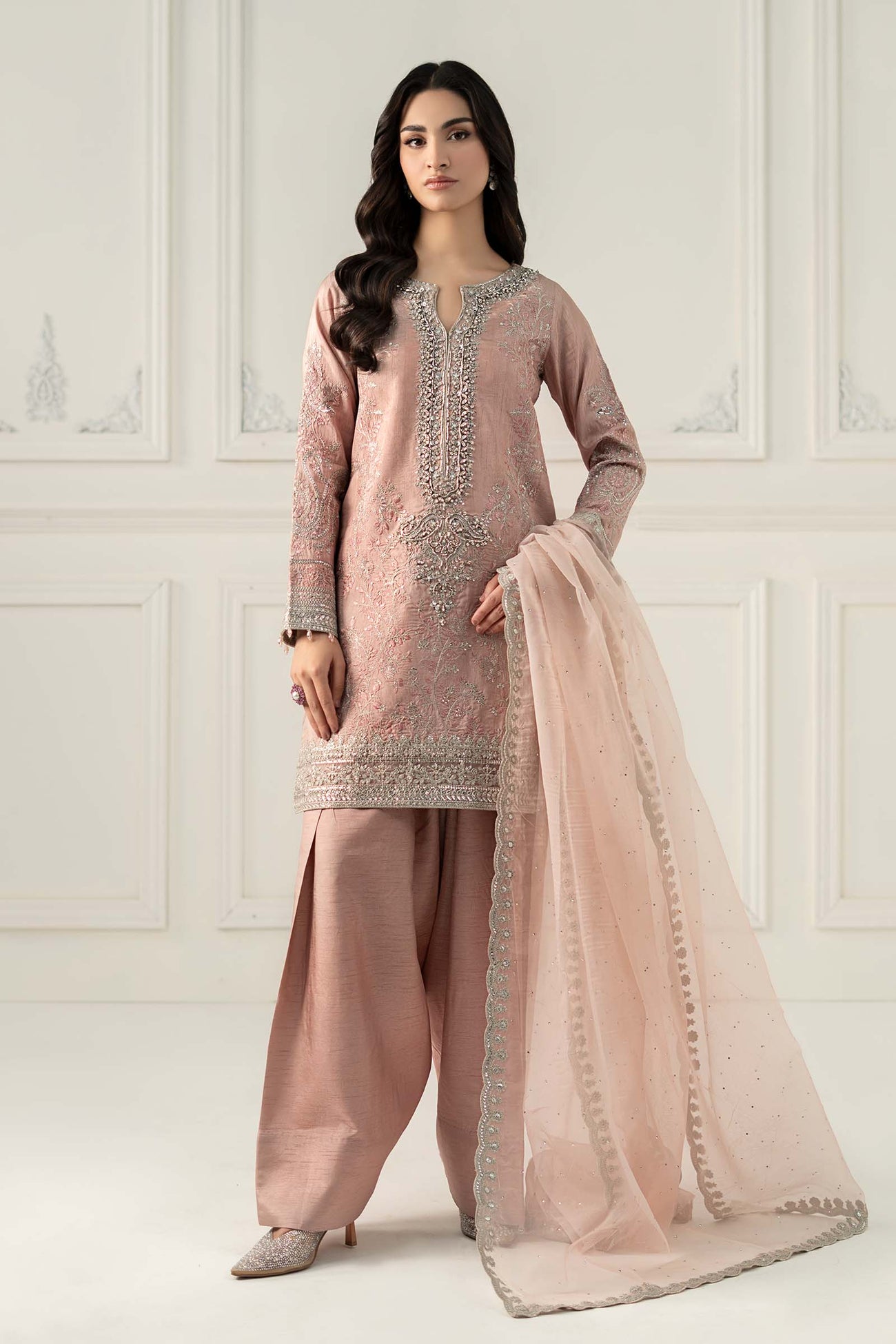 3 Piece Embroidered Raw Silk Suit