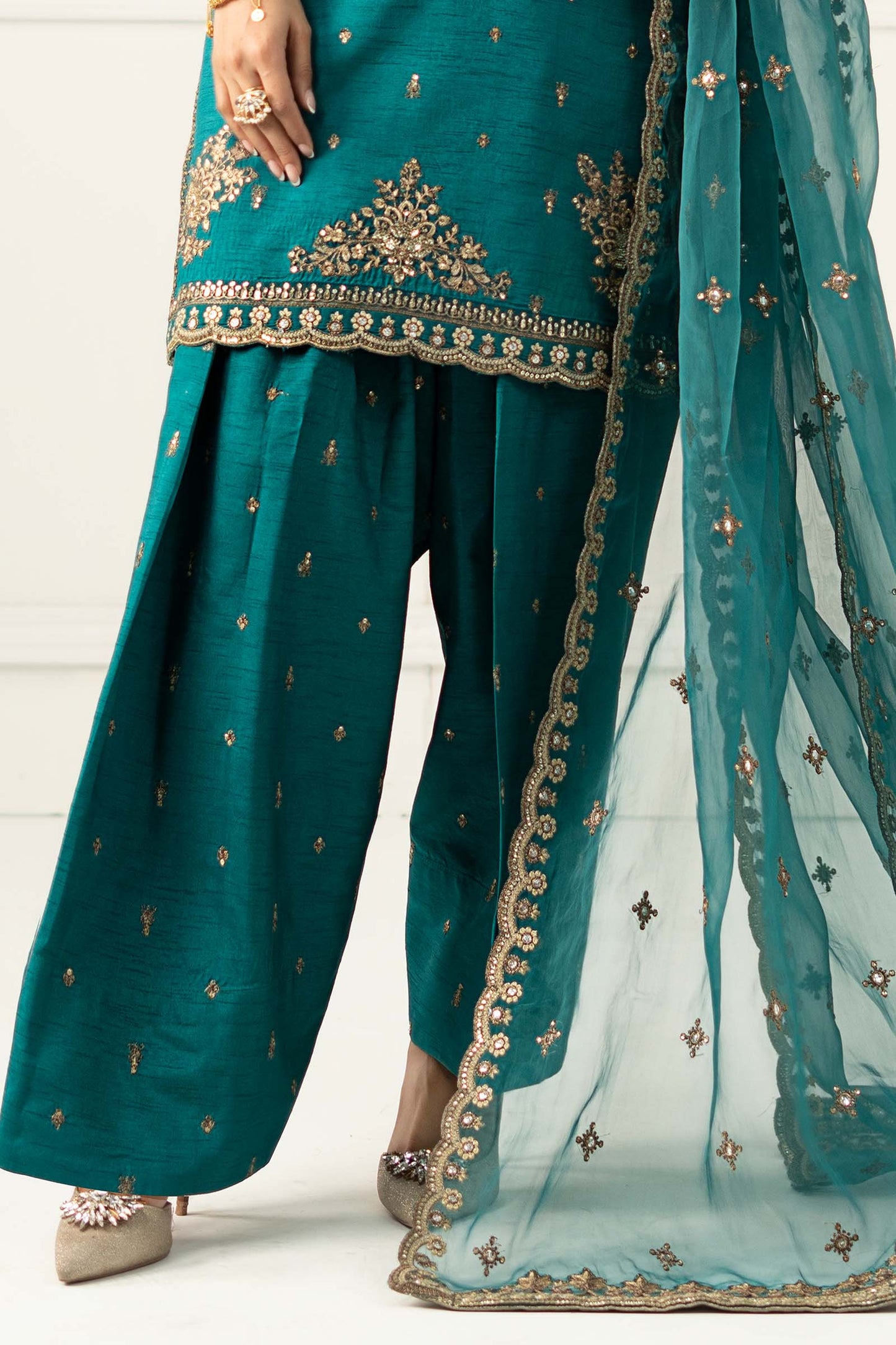 3 Piece Embroidered Raw Silk Suit