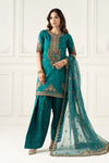 3 Piece Embroidered Raw Silk Suit