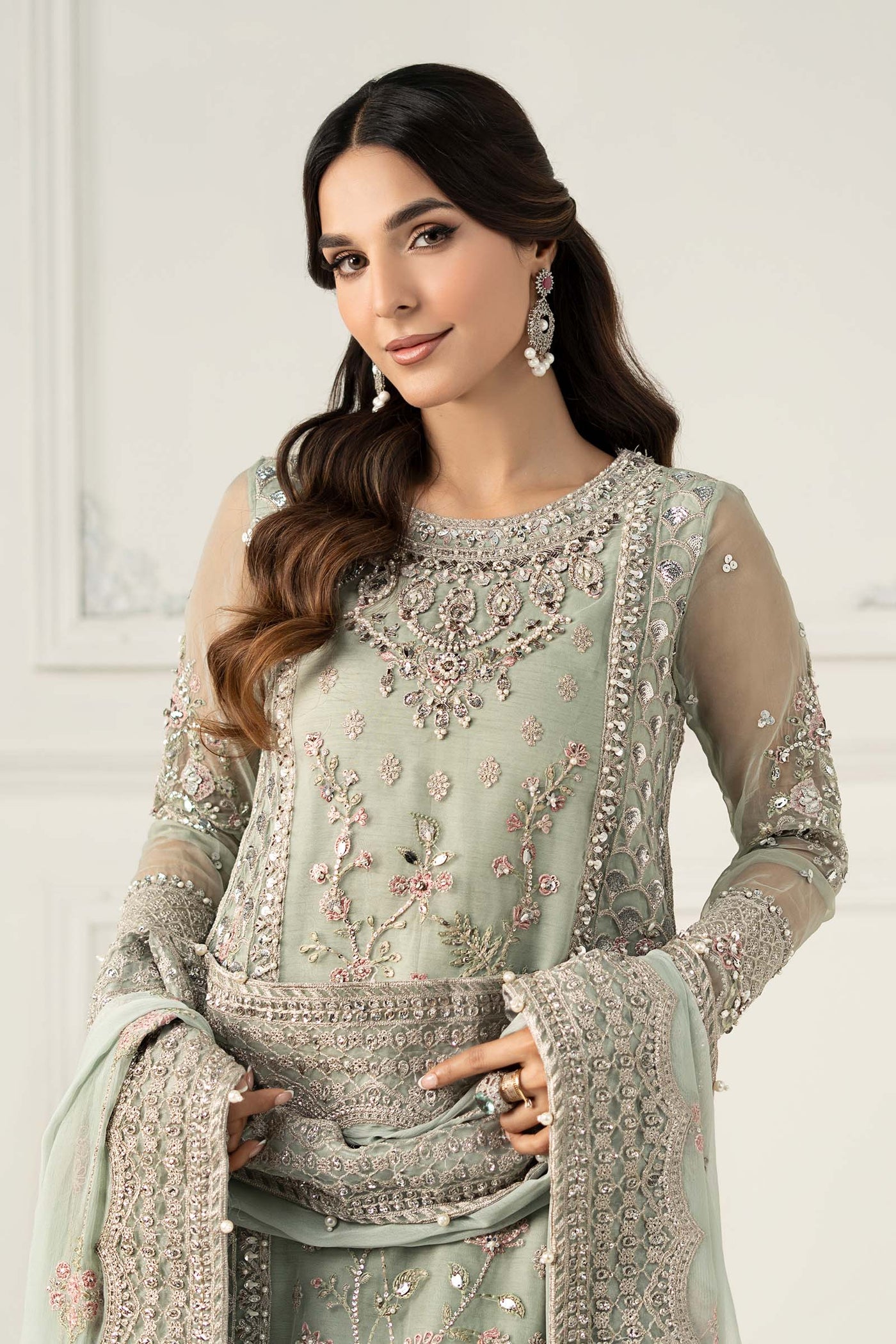 3 Piece Embroidered Raw Silk Suit