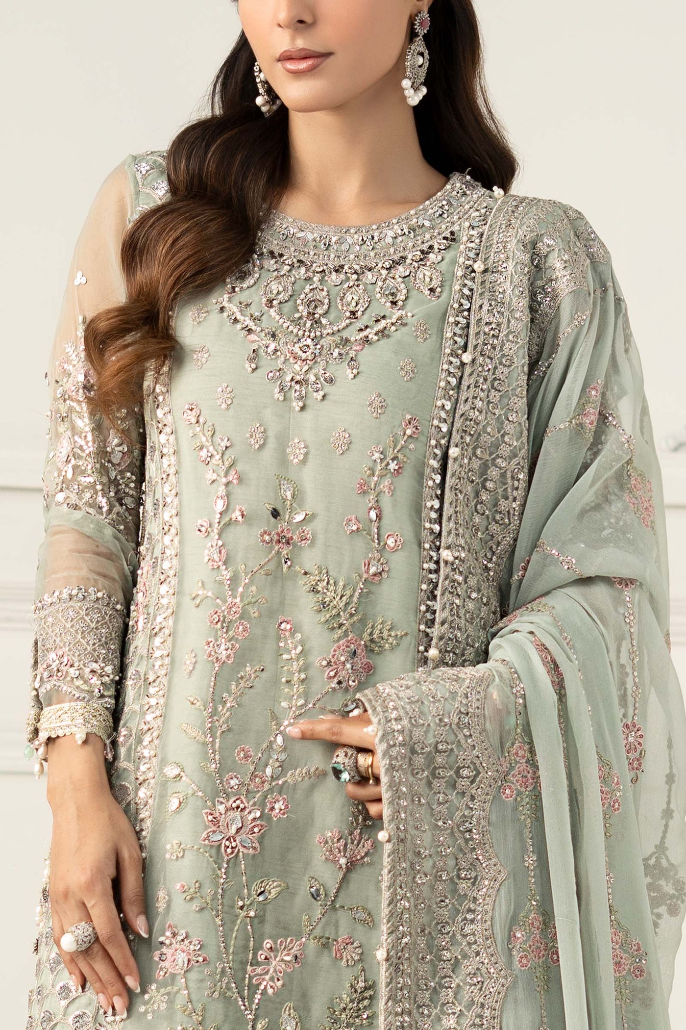 3 Piece Embroidered Raw Silk Suit