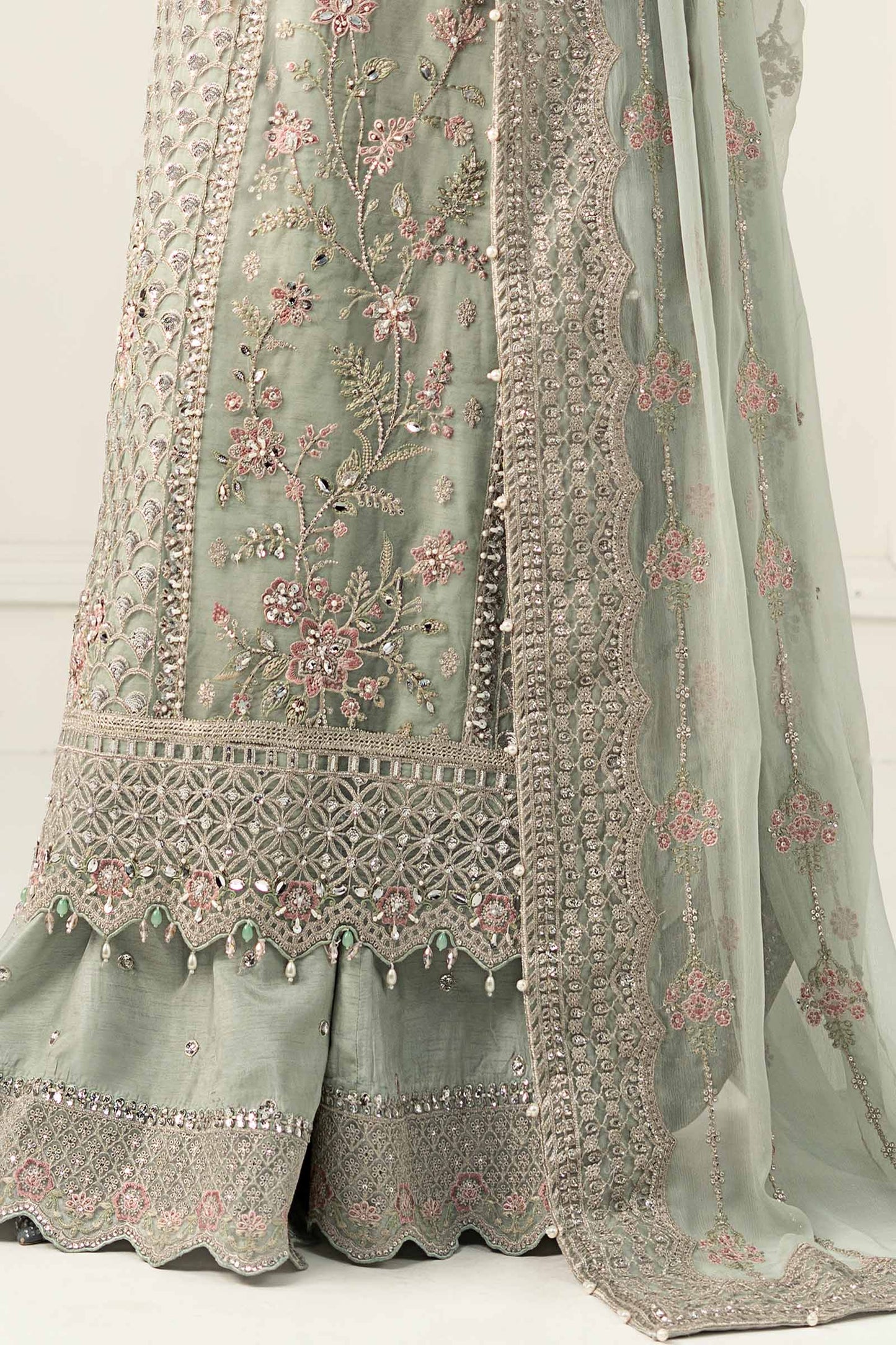 3 Piece Embroidered Raw Silk Suit