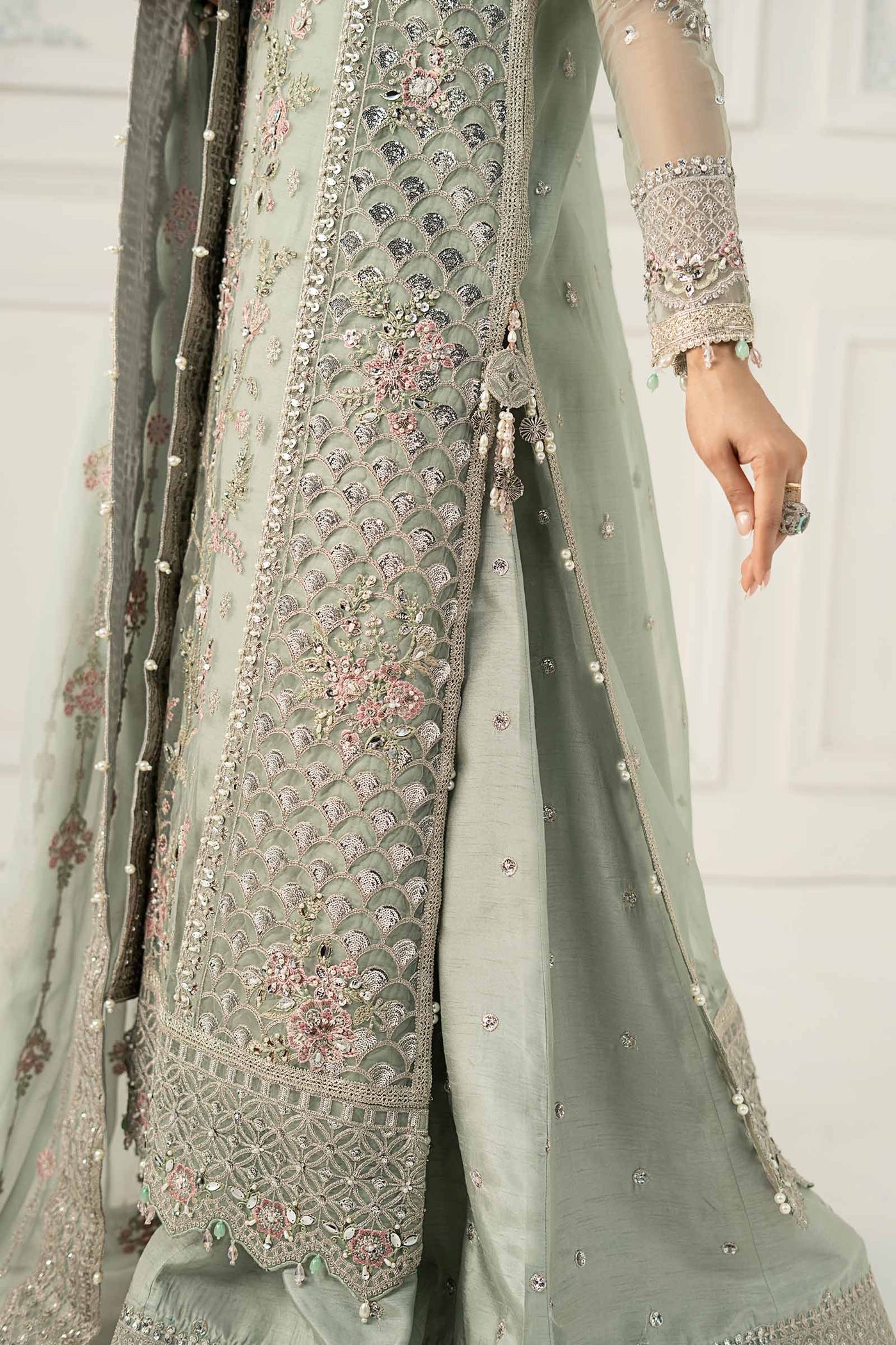 3 Piece Embroidered Raw Silk Suit