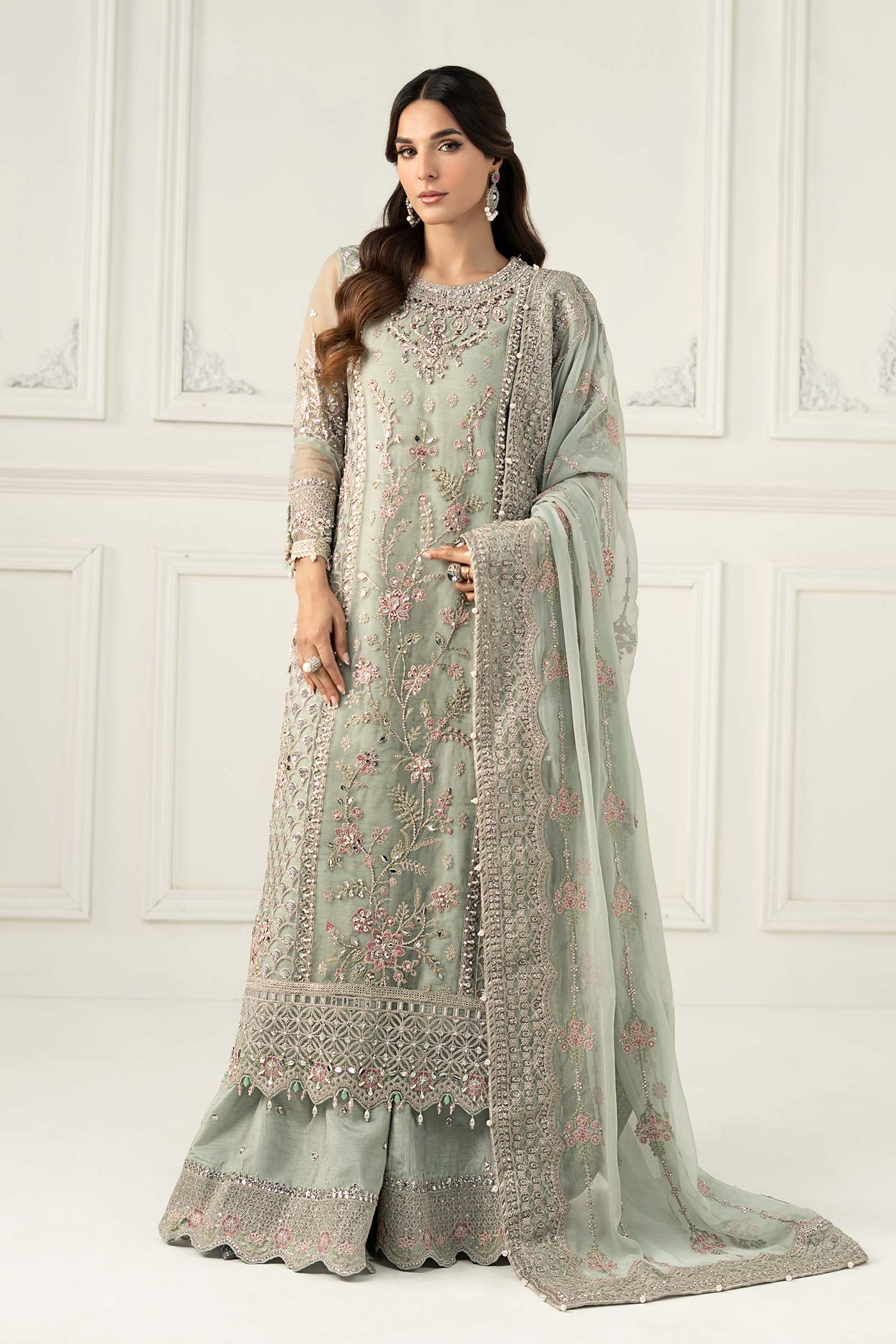 3 Piece Embroidered Raw Silk Suit