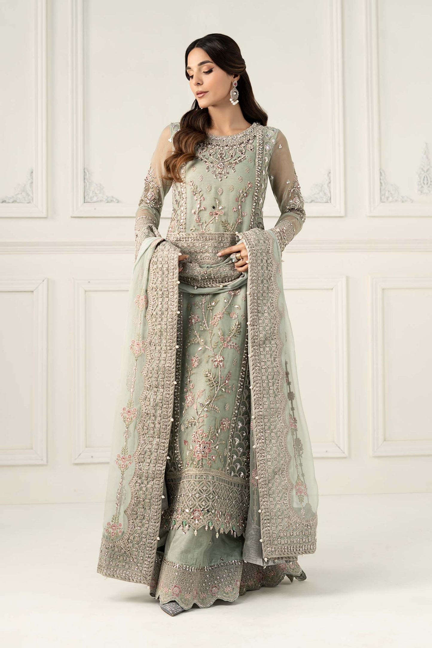 3 Piece Embroidered Raw Silk Suit
