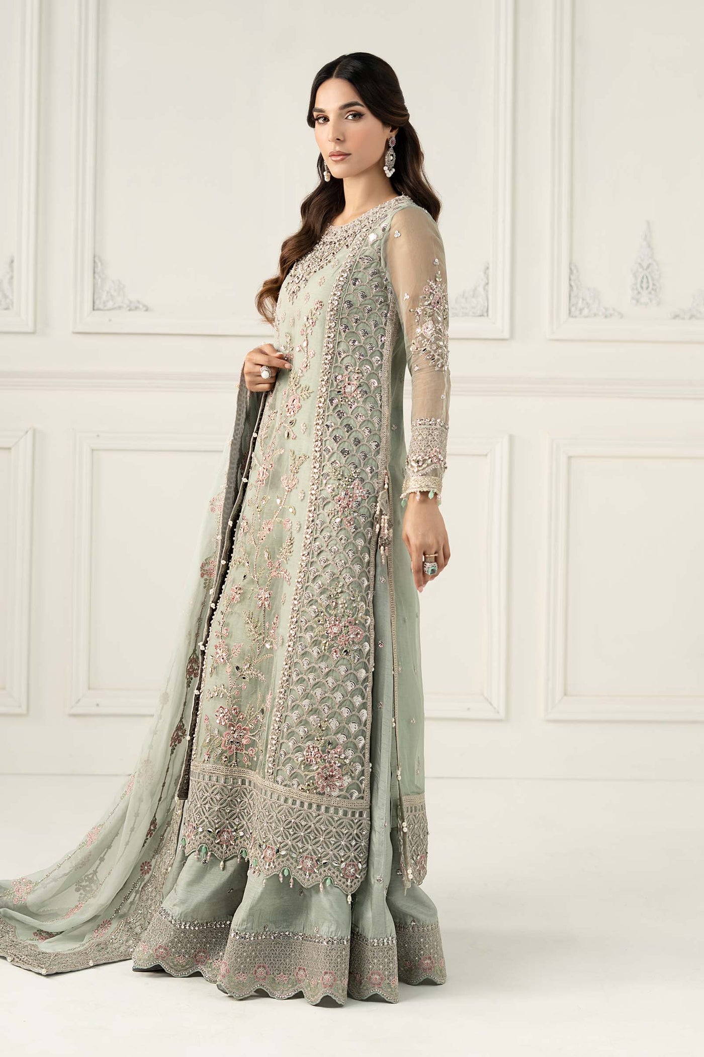 3 Piece Embroidered Raw Silk Suit