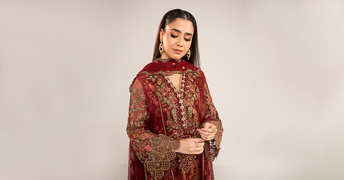 3 Piece Embroidered Organza Suit