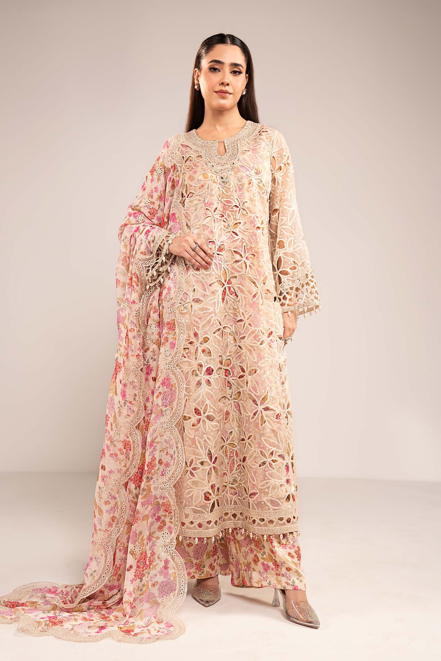 3 Piece Embroidered Organza Suit