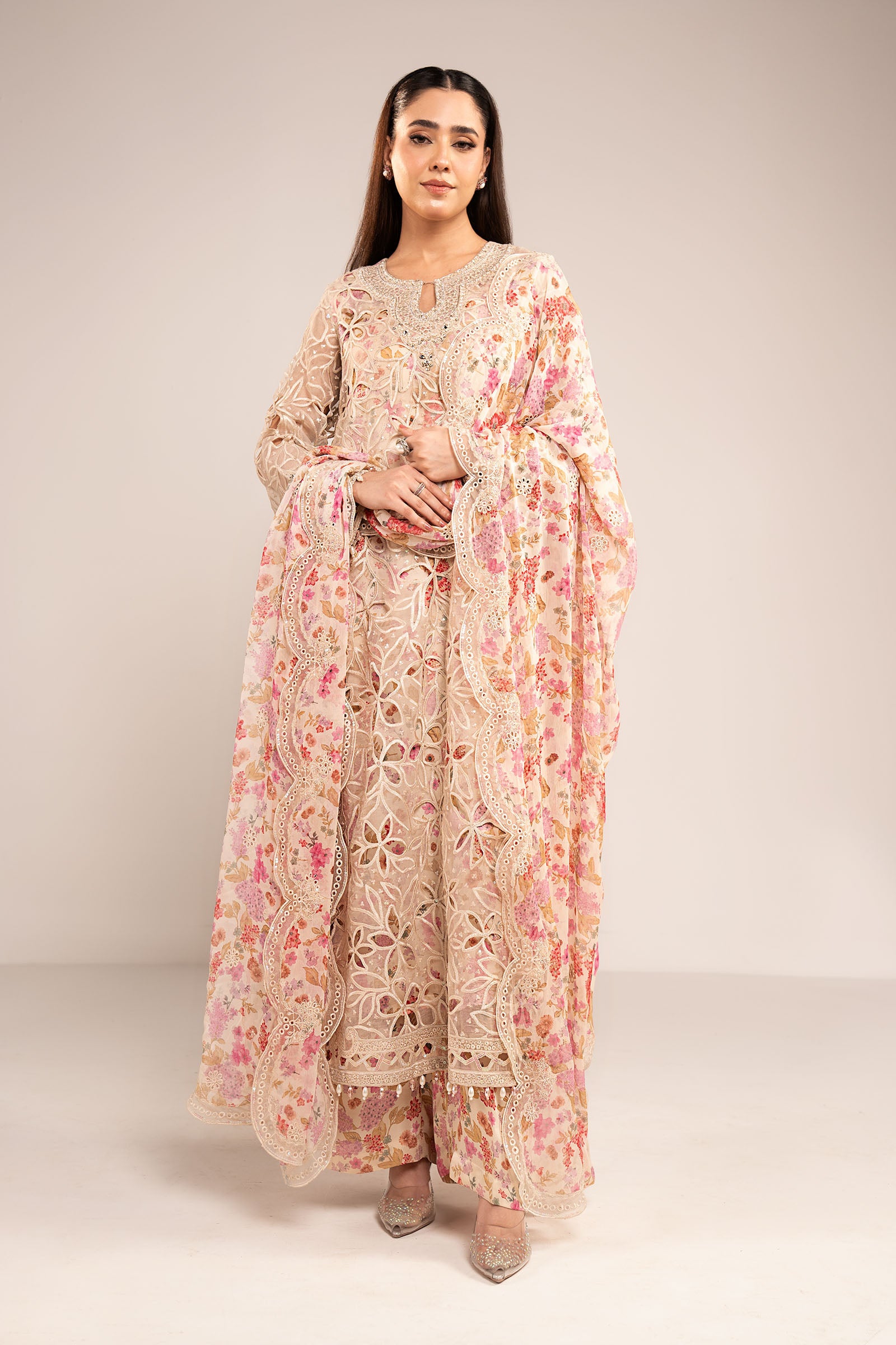 3 Piece Embroidered Organza Suit