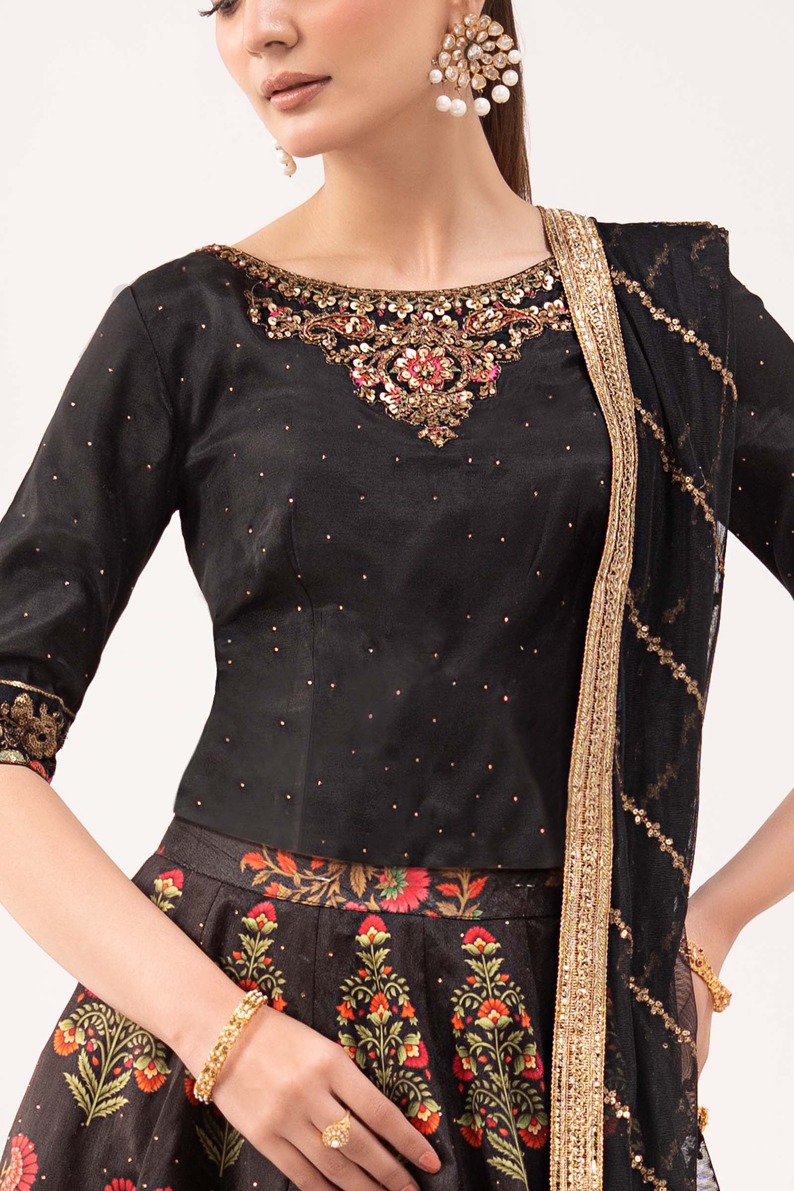 3 Piece Embroidered Raw Silk Suit